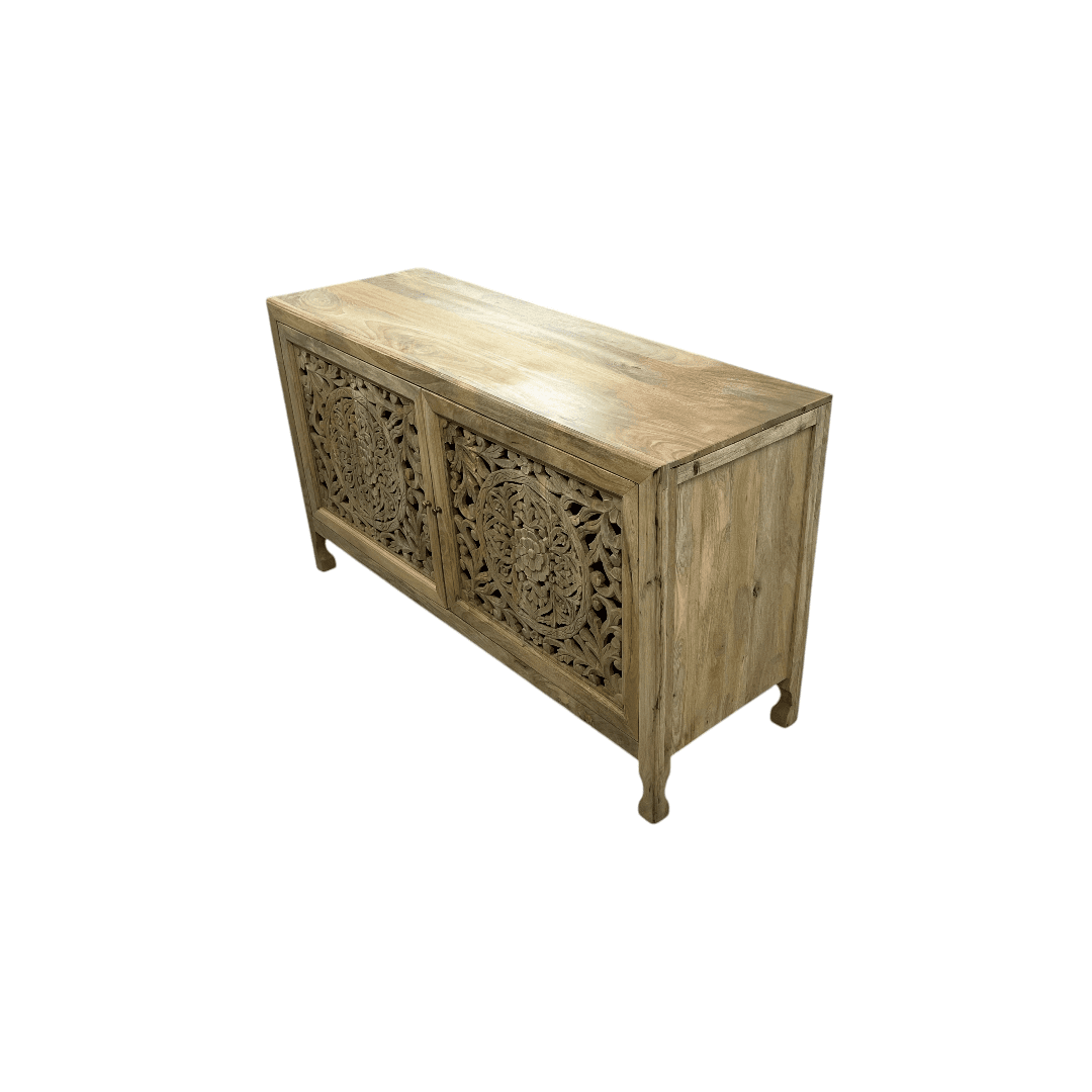 Kelly Clarkson Home Josiah 60" Solid Wood Carved Two Door Two Shelf Sideboard Cabinet - Thumbnail 4