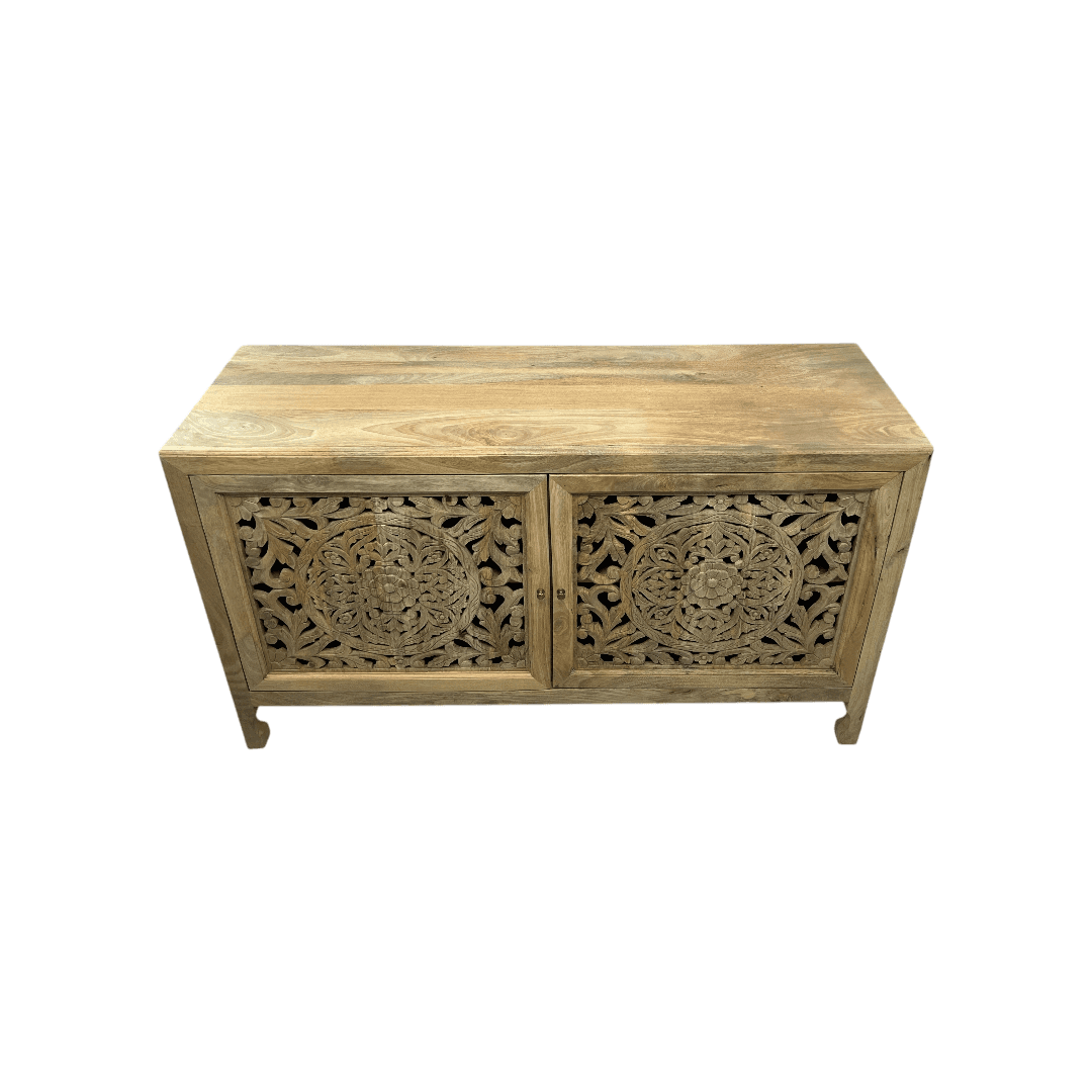 Kelly Clarkson Home Josiah 60" Solid Wood Carved Two Door Two Shelf Sideboard Cabinet - Thumbnail 2