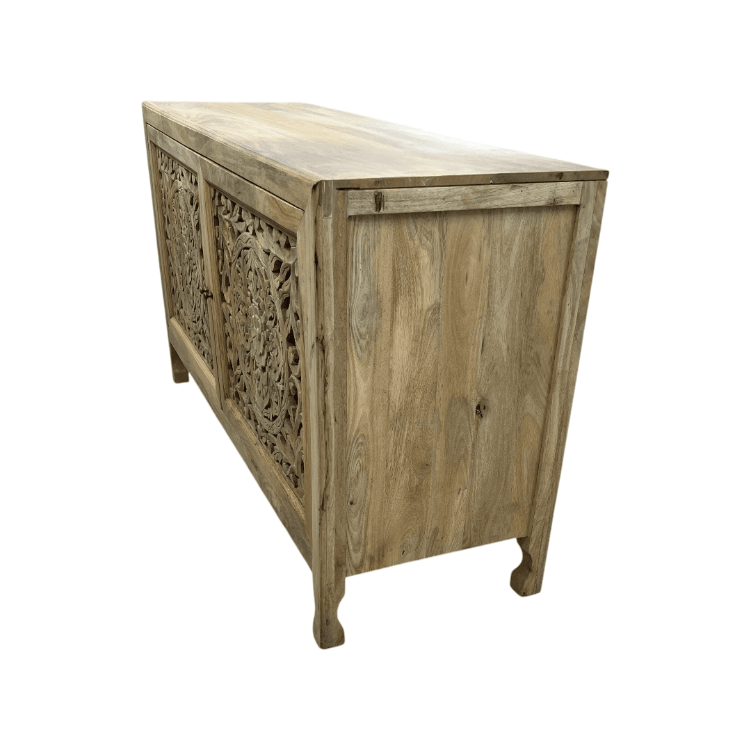 Kelly Clarkson Home Josiah 60" Solid Wood Carved Two Door Two Shelf Sideboard Cabinet - Thumbnail 12