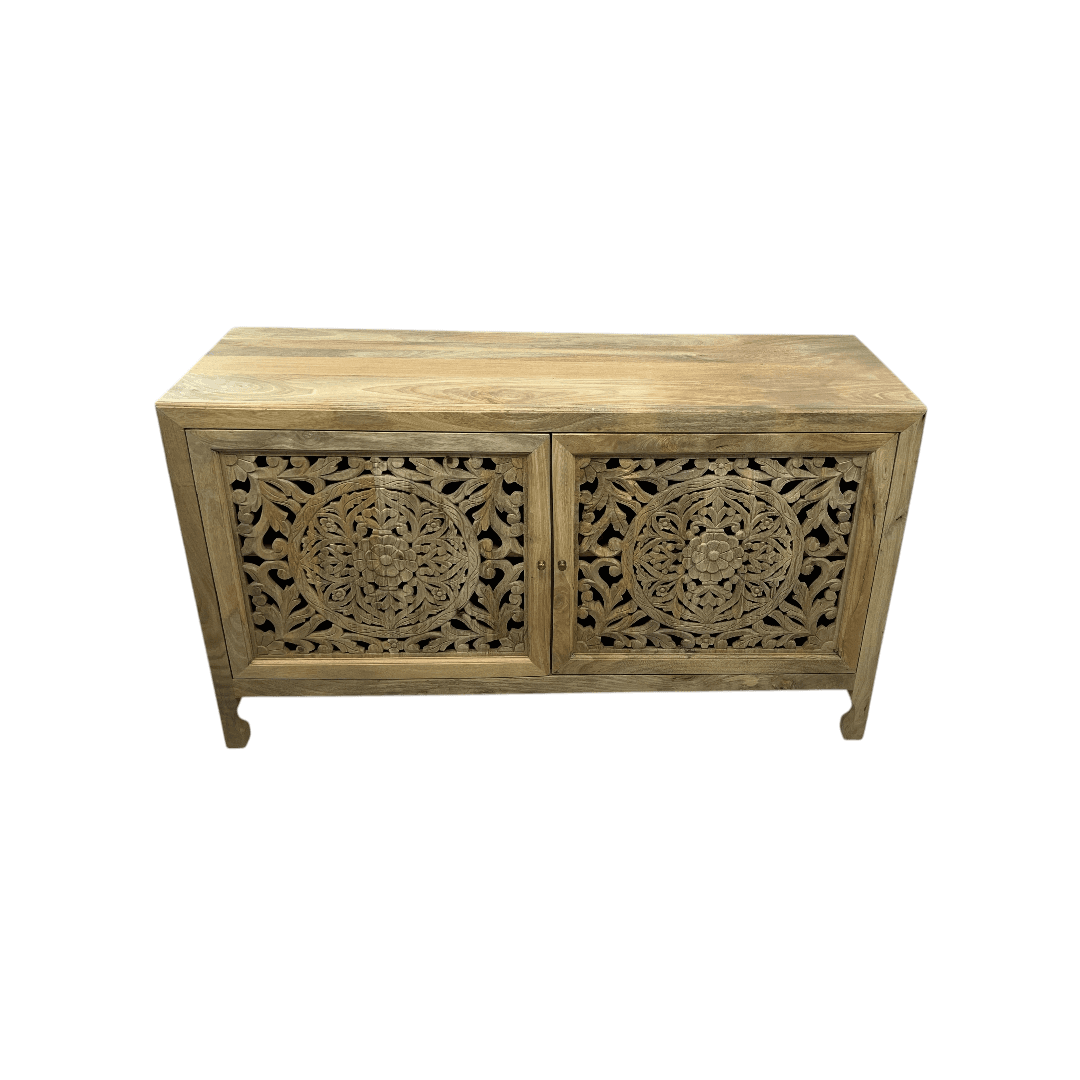 Kelly Clarkson Home Josiah 60" Solid Wood Carved Two Door Two Shelf Sideboard Cabinet - Thumbnail 3