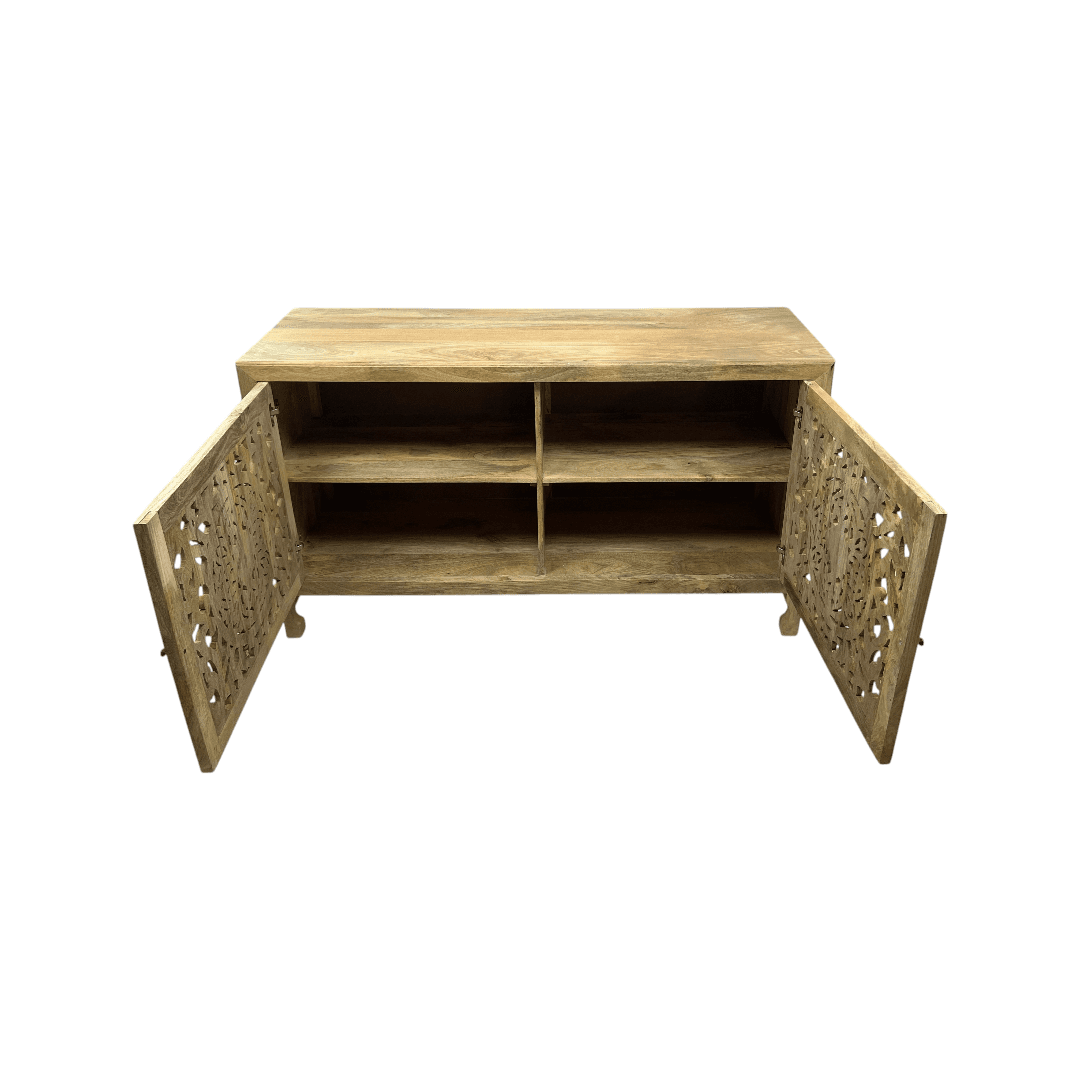 Kelly Clarkson Home Josiah 60" Solid Wood Carved Two Door Two Shelf Sideboard Cabinet - Thumbnail 9