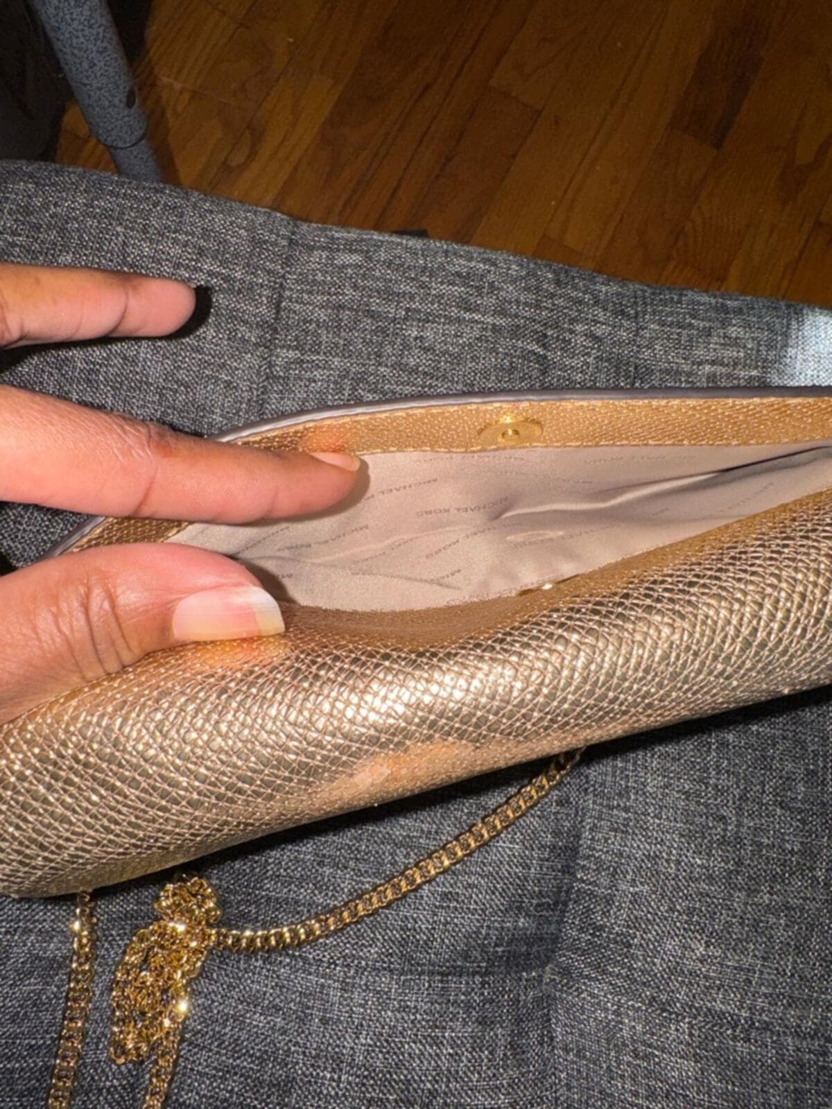 Michael Kors Metallic Gold MK Chain Clutch - Thumbnail 9