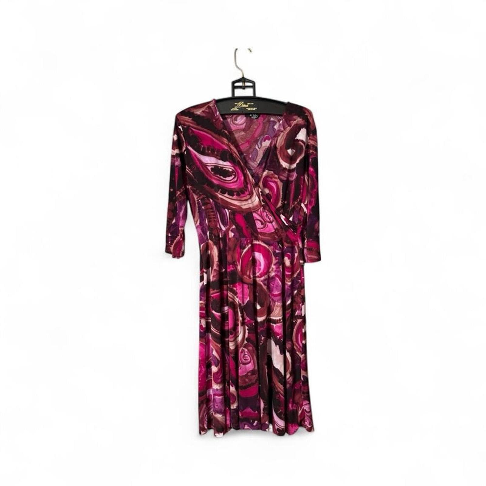 Alfani Vivid Pink and Purple Swirl Long Sleeve Dress - Thumbnail 2