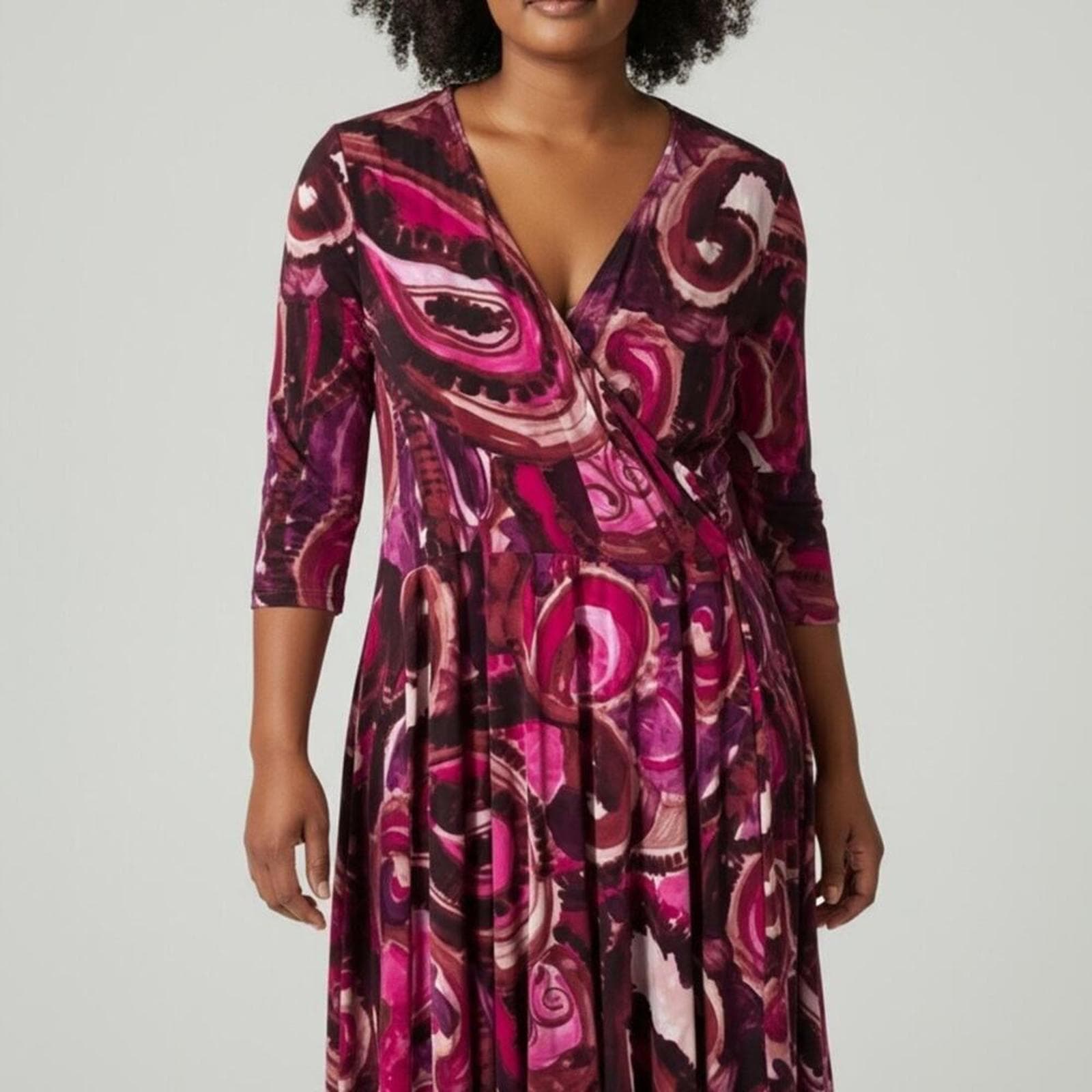 Alfani Vivid Pink and Purple Swirl Long Sleeve Dress - Image 1