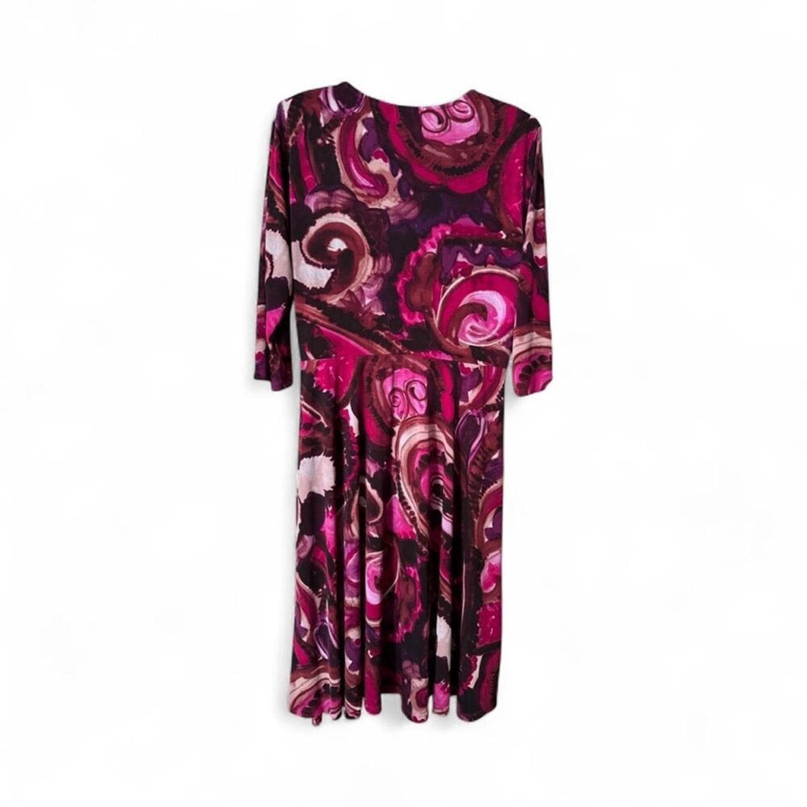 Alfani Vivid Pink and Purple Swirl Long Sleeve Dress - Thumbnail 3