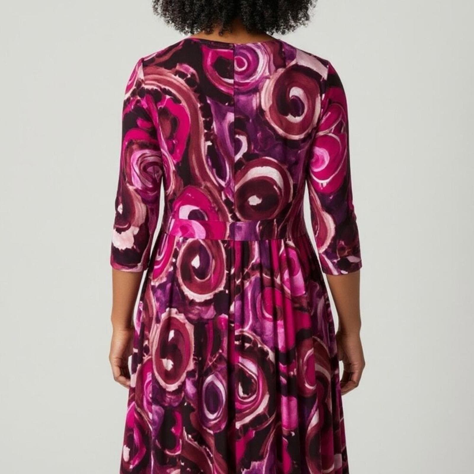 Alfani Vivid Pink and Purple Swirl Long Sleeve Dress - Thumbnail 4