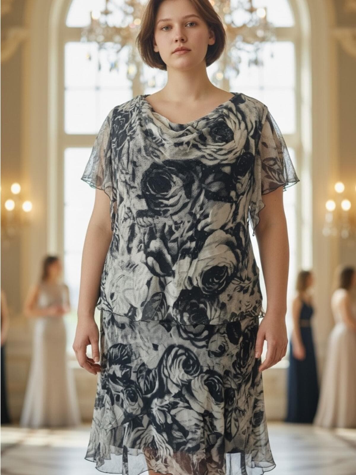 Robbie Bee Black & White 2pc Floral Layered Top & Midi skirt - Image 1