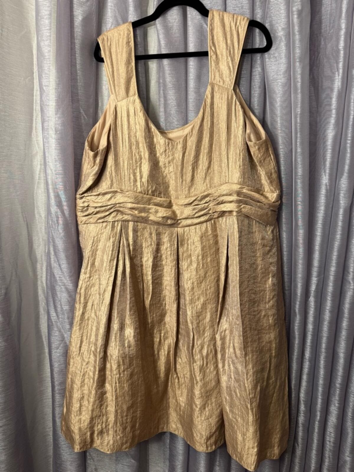 Women's Gold Textured Midi Dress with Rosette Waist - Thumbnail 5