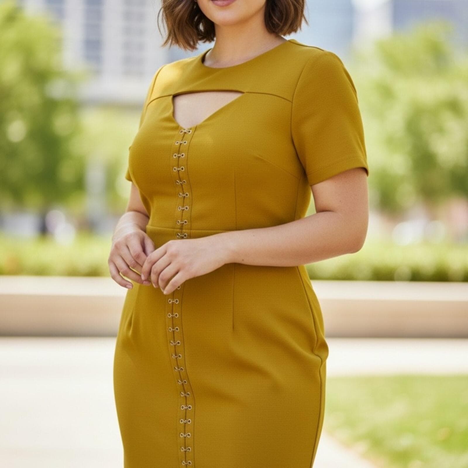 Chic Lime Dress with Button Detail - Image 1