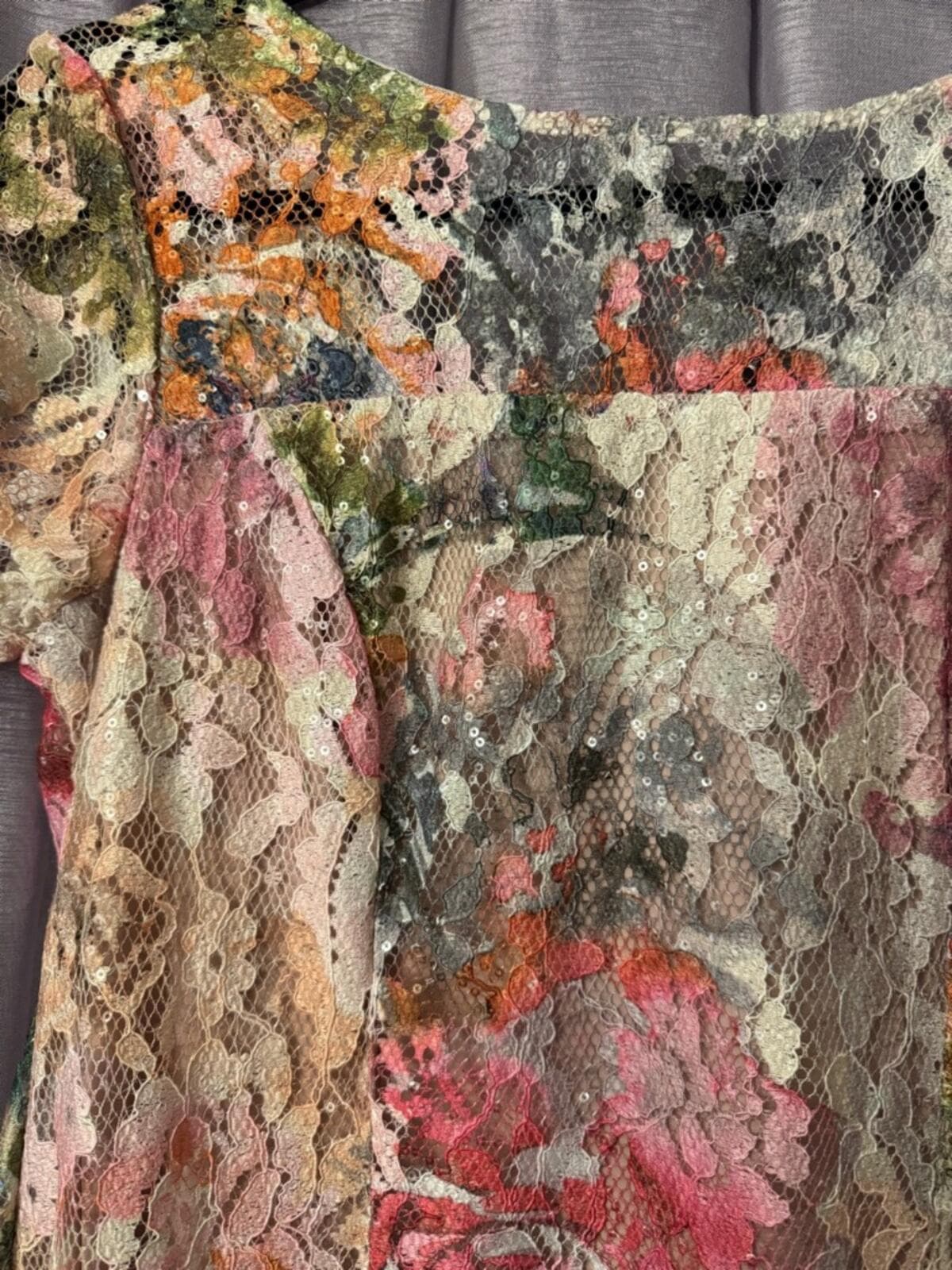 SLNY Floral Lace Midi Dress in Pink, Cream and Green - Thumbnail 3