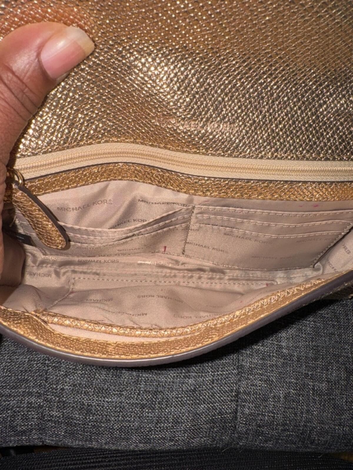 Michael Kors Metallic Gold MK Chain Clutch - Thumbnail 3