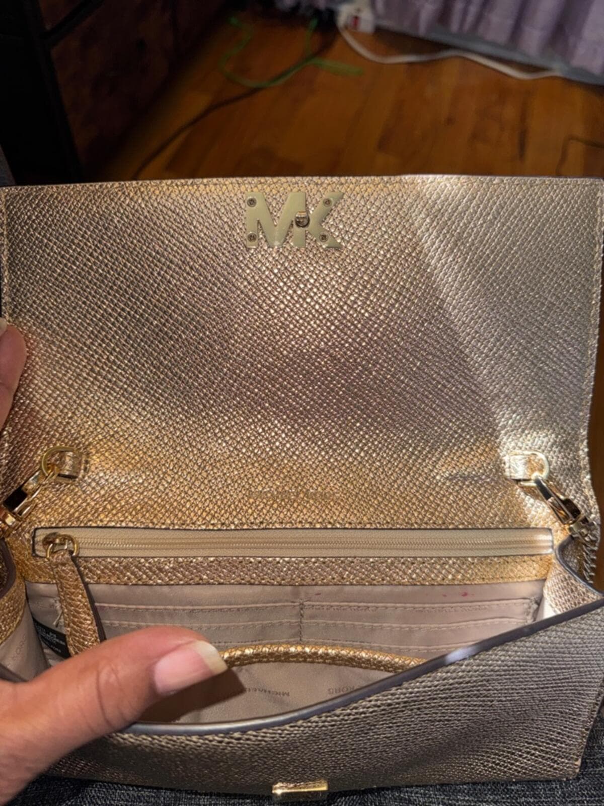 Michael Kors Metallic Gold MK Chain Clutch - Thumbnail 5