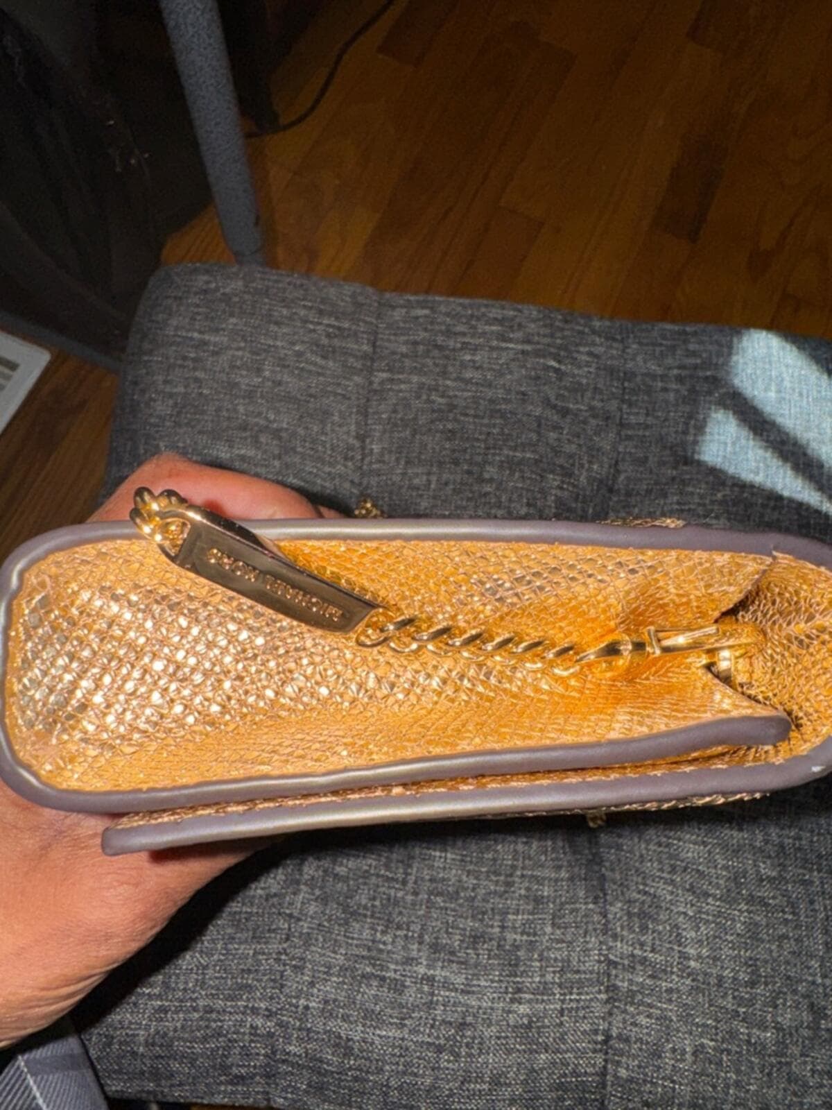 Michael Kors Metallic Gold MK Chain Clutch - Thumbnail 7