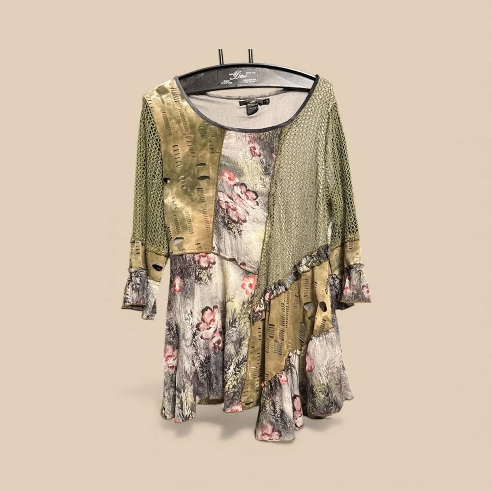 Radzoli Olive and Floral Blouse - Thumbnail 2