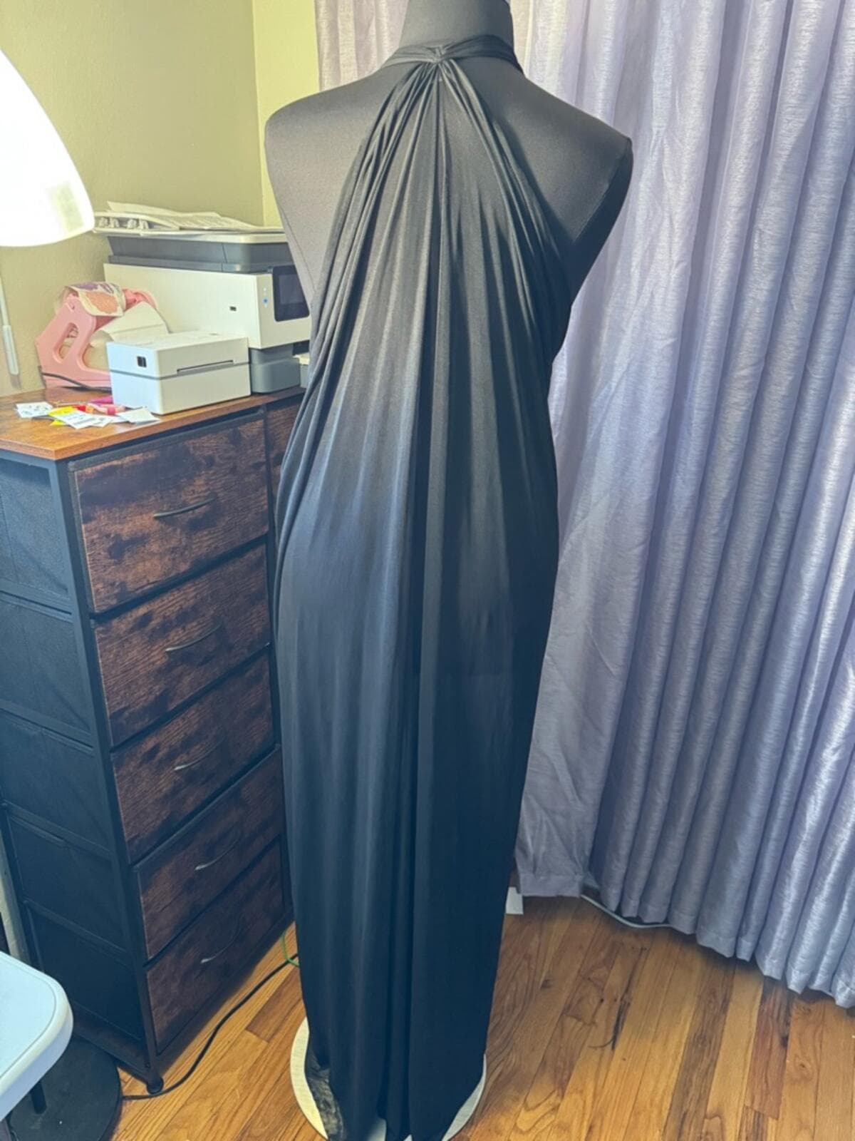 Black Draped Halter Accessory with Decorative Brooches - Thumbnail 4