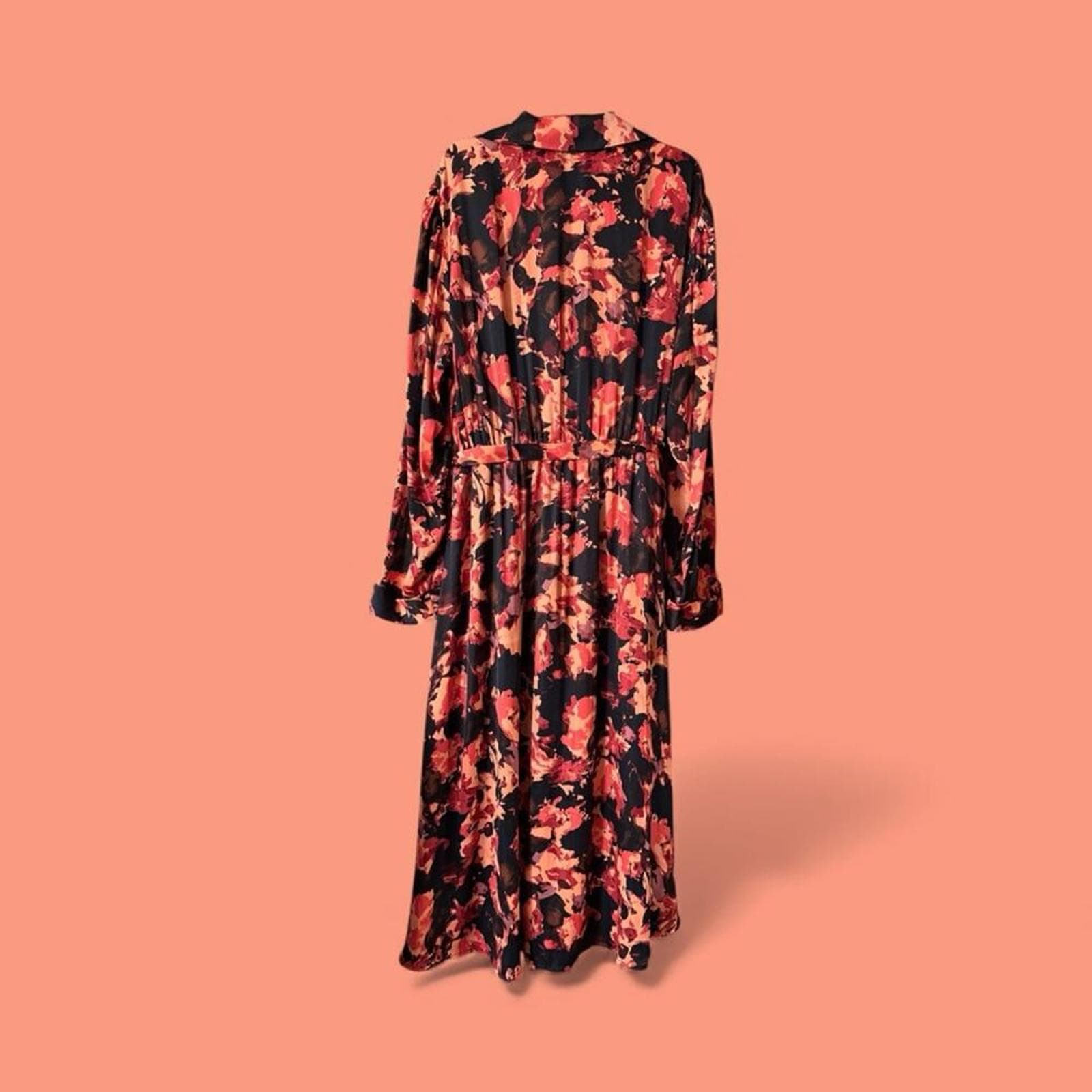 Nine West Red and Black Floral Long Sleeve Dress - Thumbnail 3