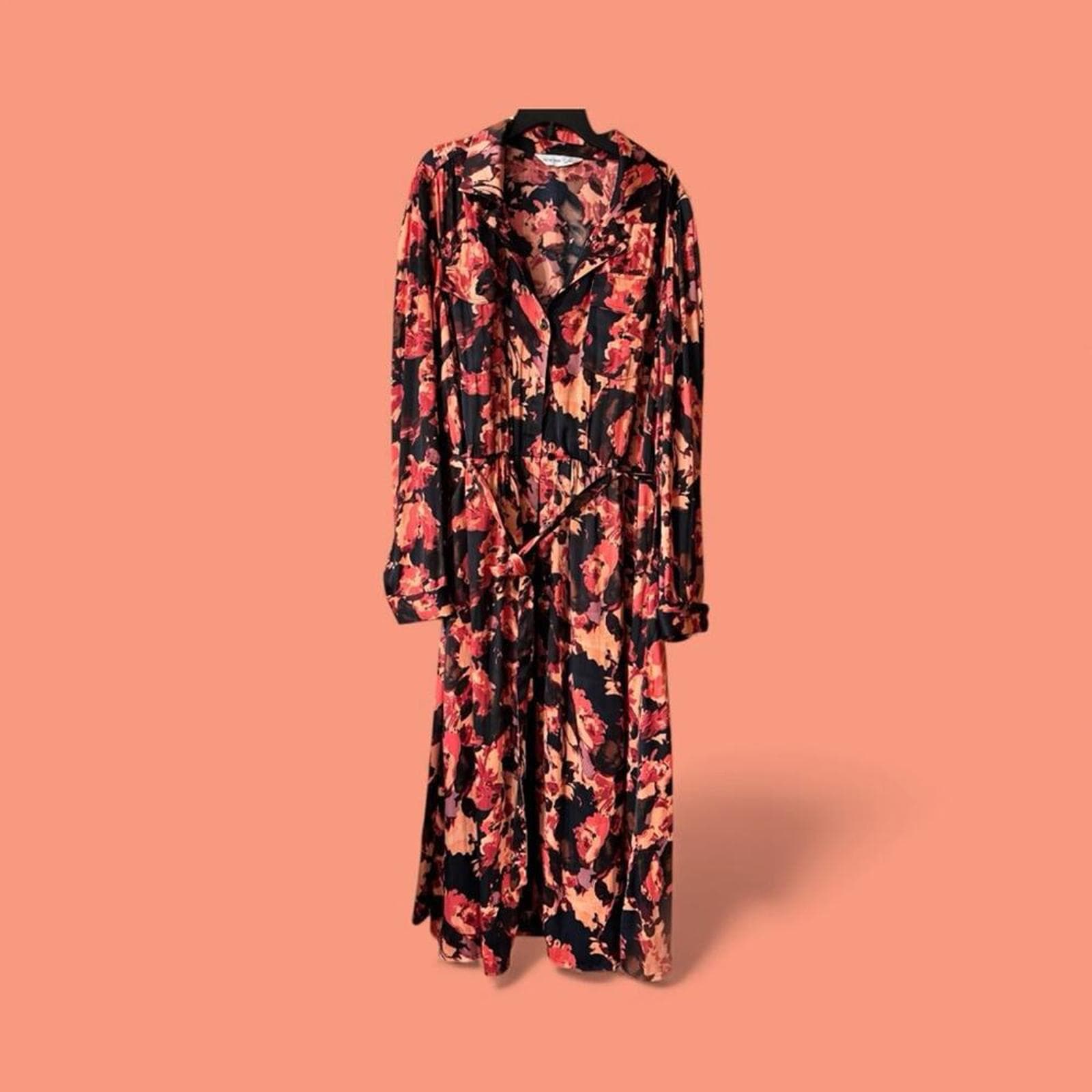 Nine West Red and Black Floral Long Sleeve Dress - Thumbnail 2