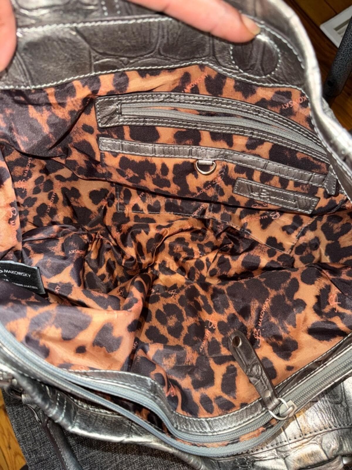 B. Makowsky, metallic silver croc-embossed hobo - Thumbnail 8