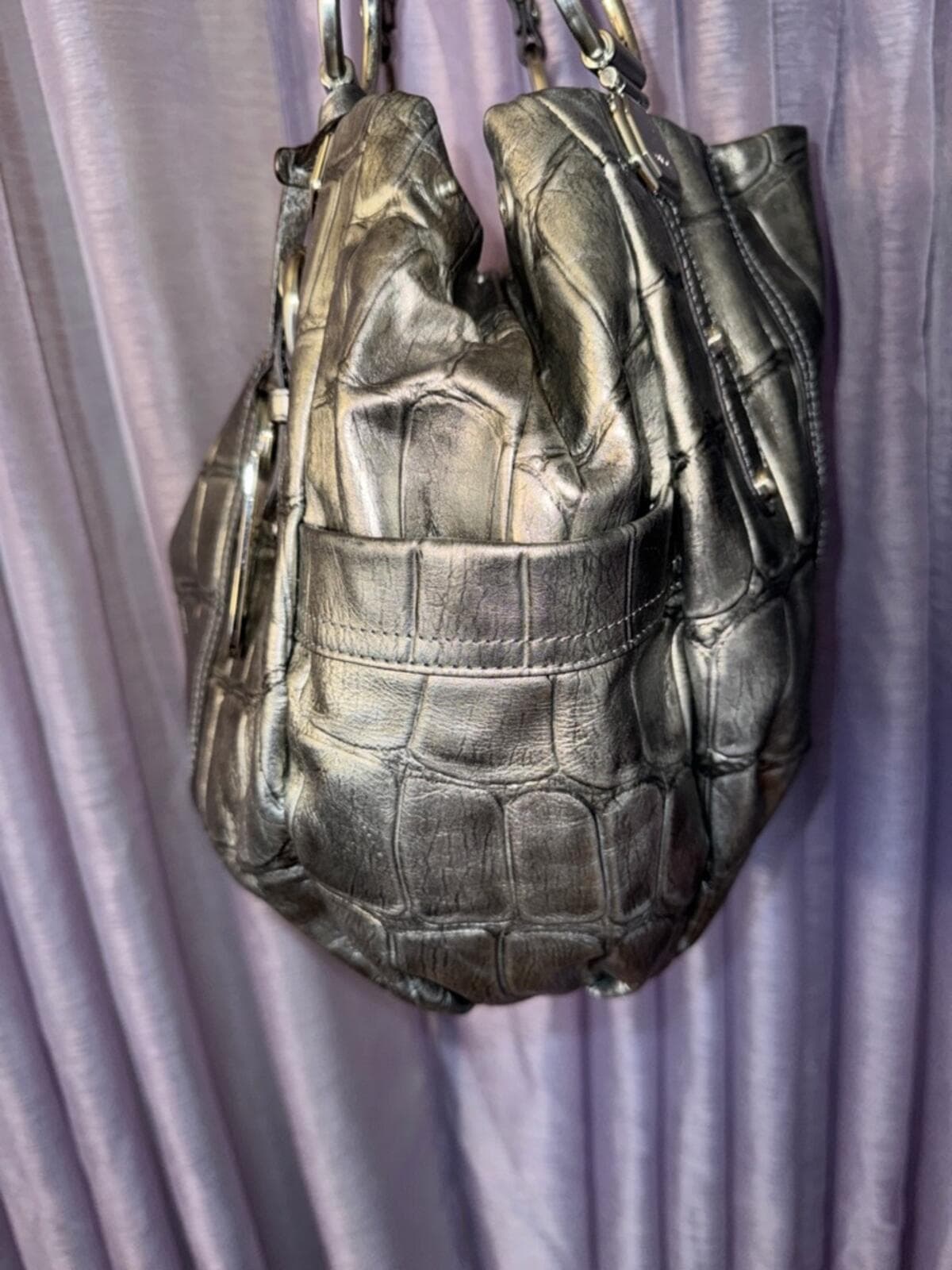 B. Makowsky, metallic silver croc-embossed hobo - Thumbnail 4