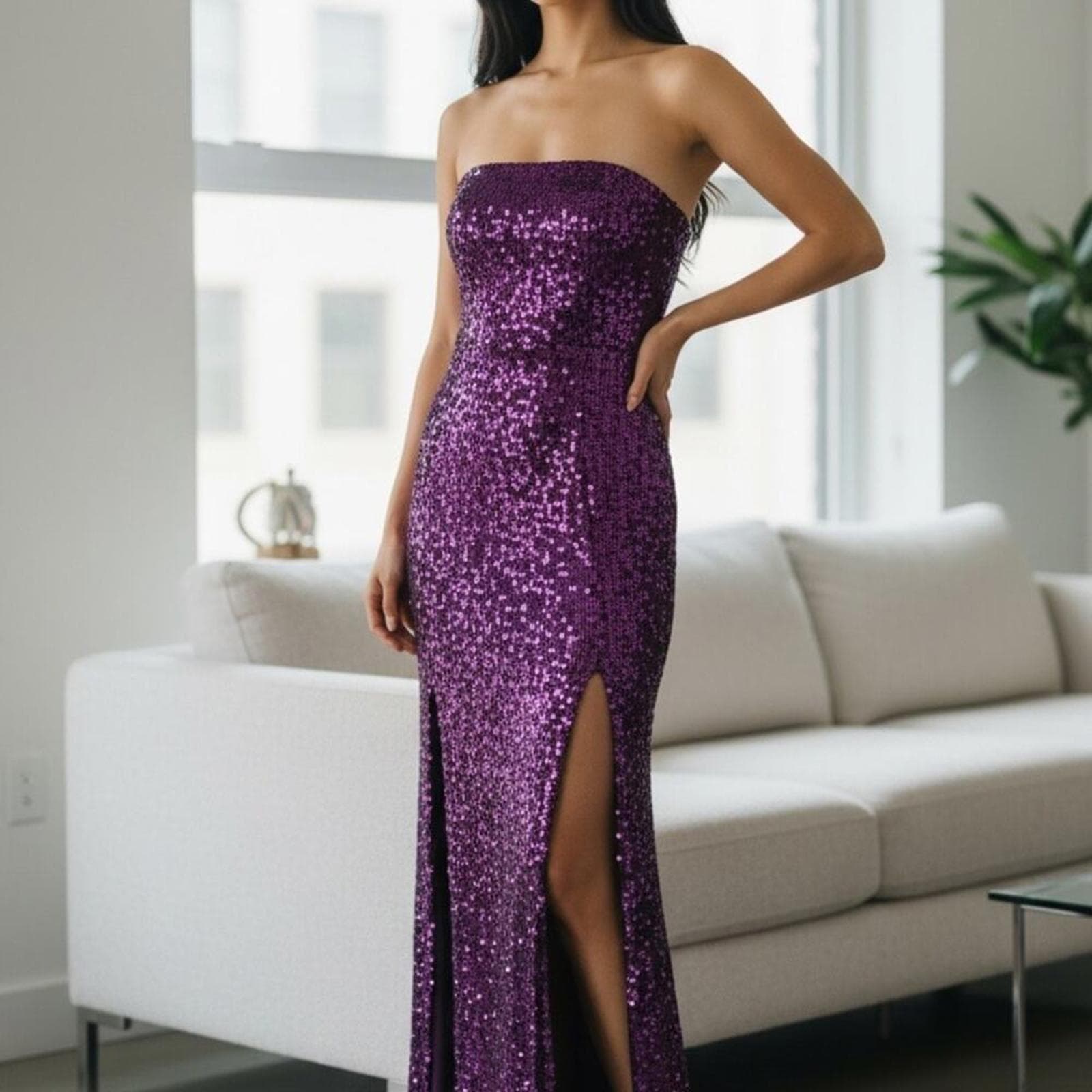 Lucy in the Sky Strapless Purple Sequin Dress - Image 1