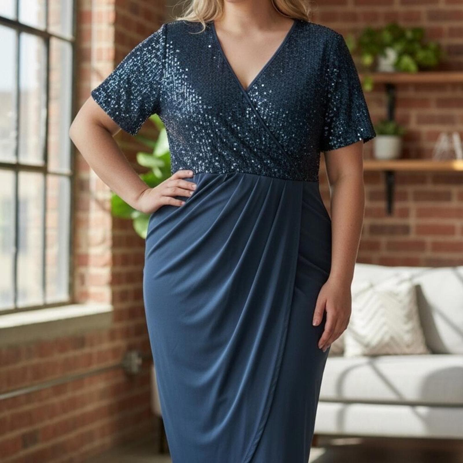 SHEIN Navy Sequin Midi Dress - Image 1