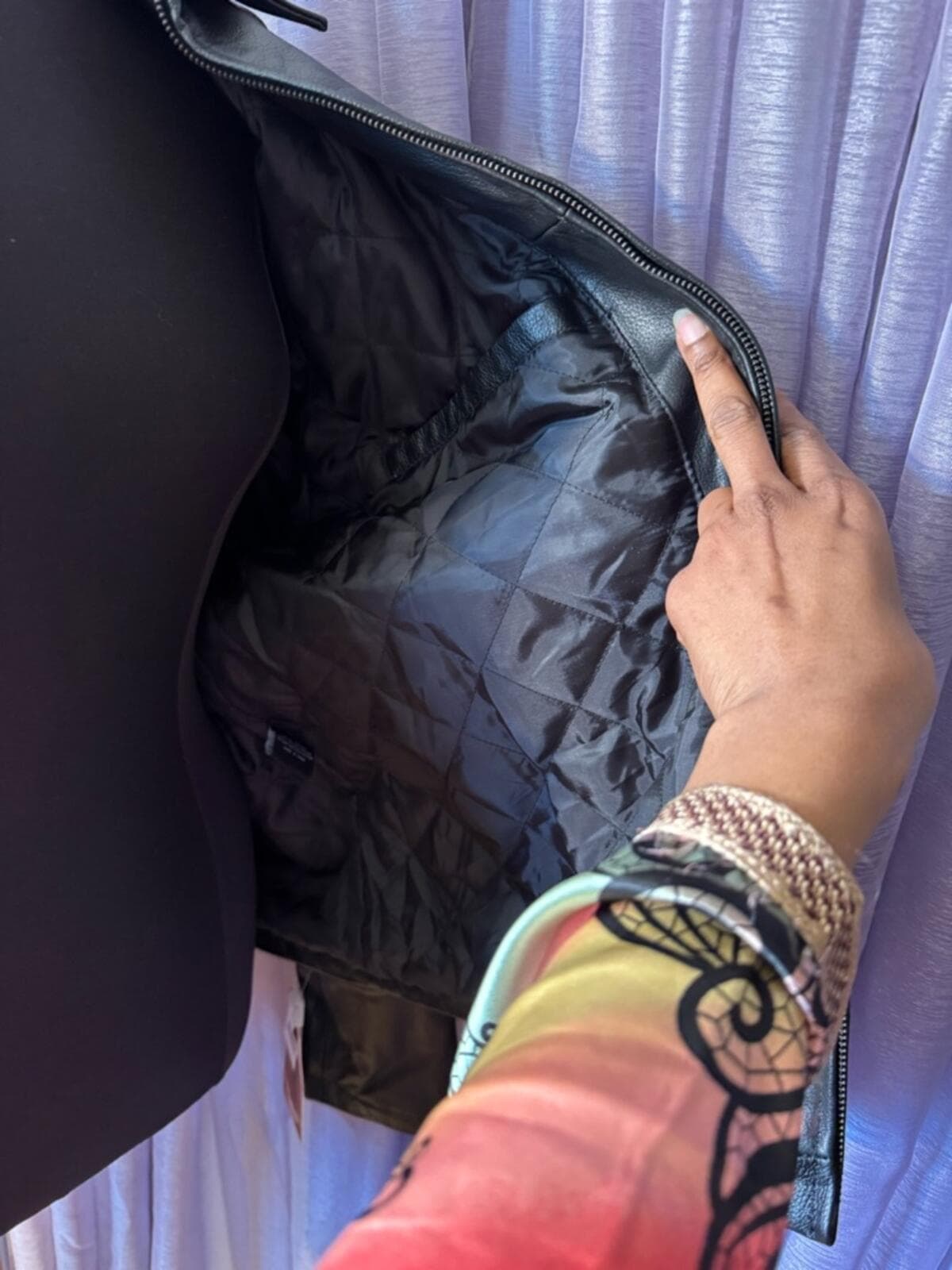 Vintage Black Leather Bomber Jacket - Thumbnail 5