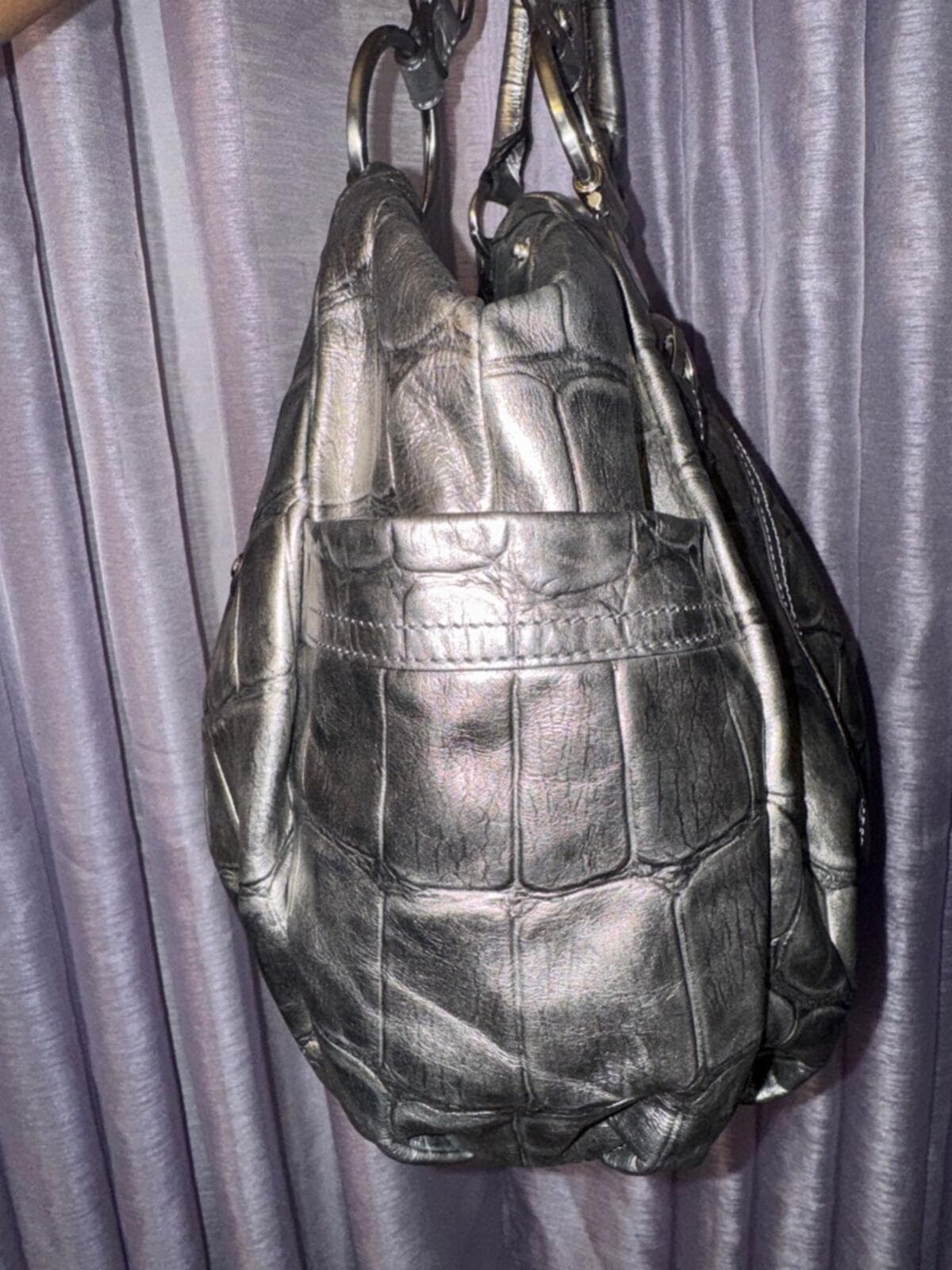 B. Makowsky, metallic silver croc-embossed hobo - Thumbnail 3