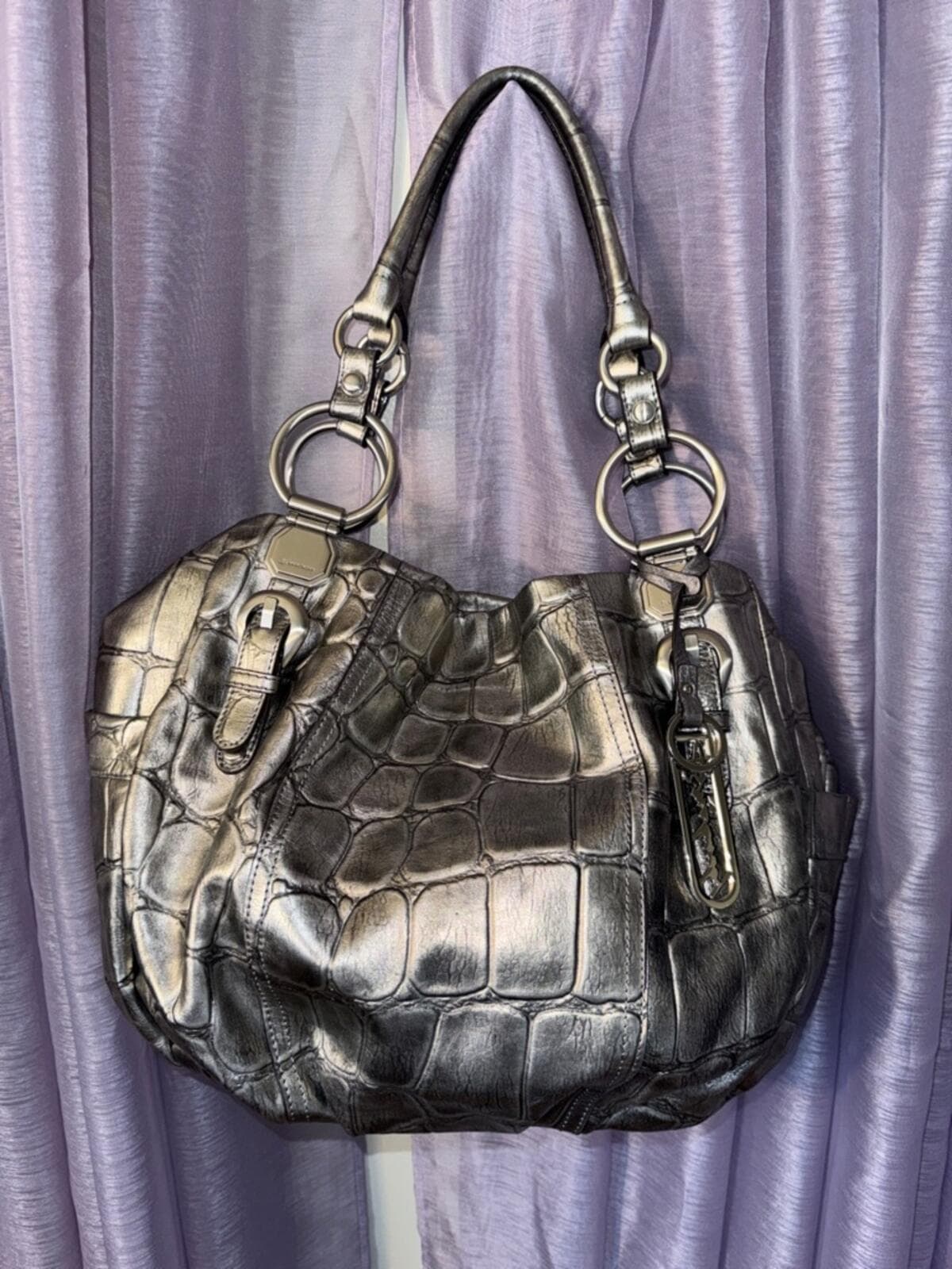 B. Makowsky, metallic silver croc-embossed hobo - Image 1