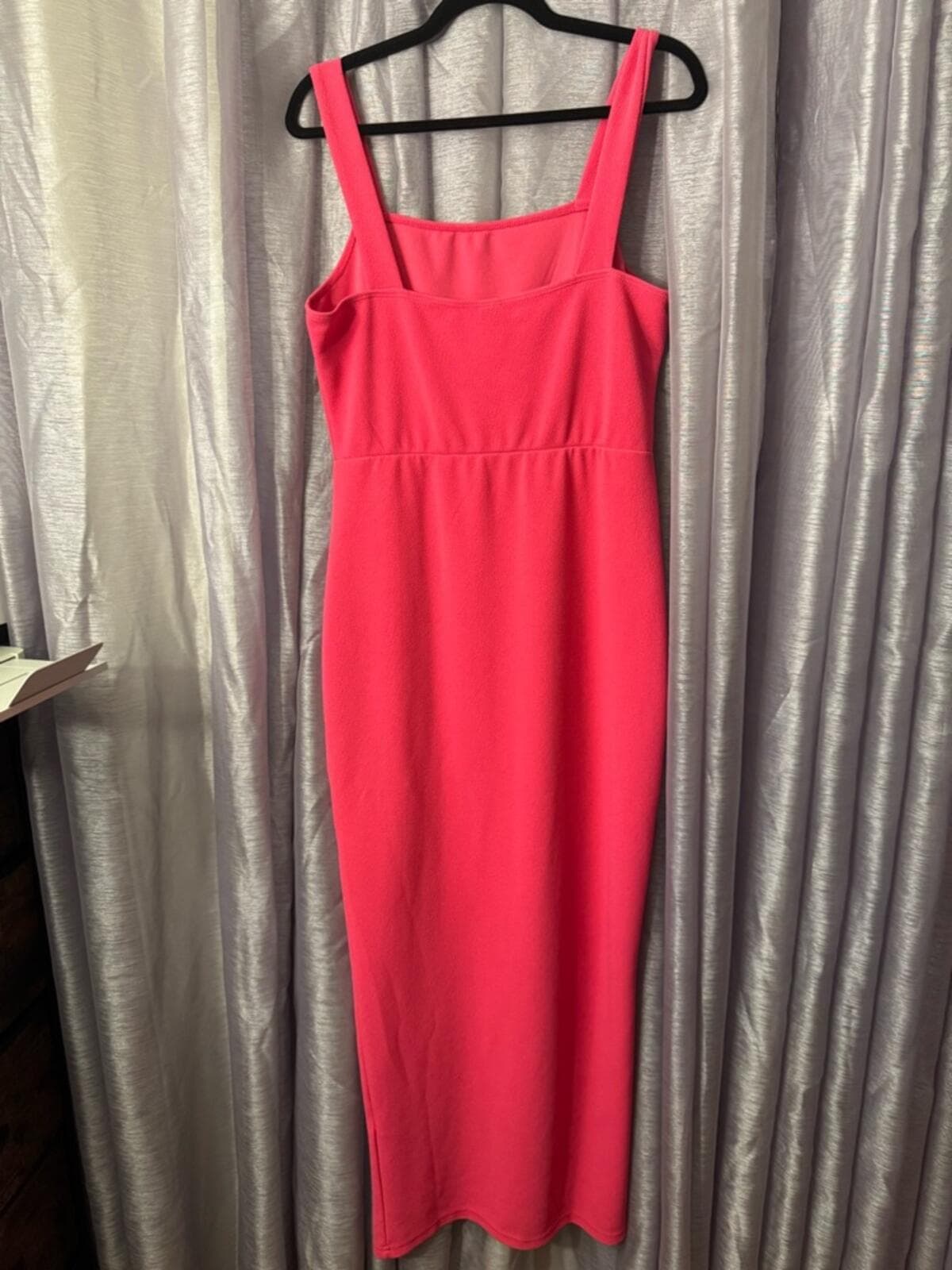 SHEIN Hot Pink Square Neck Midi Dress with Front Slit - Thumbnail 6