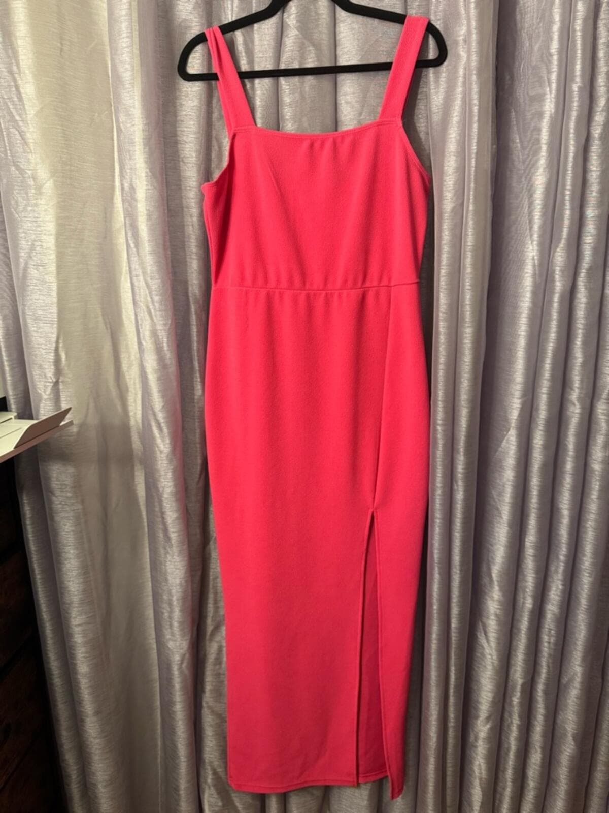 SHEIN Hot Pink Square Neck Midi Dress with Front Slit - Thumbnail 2