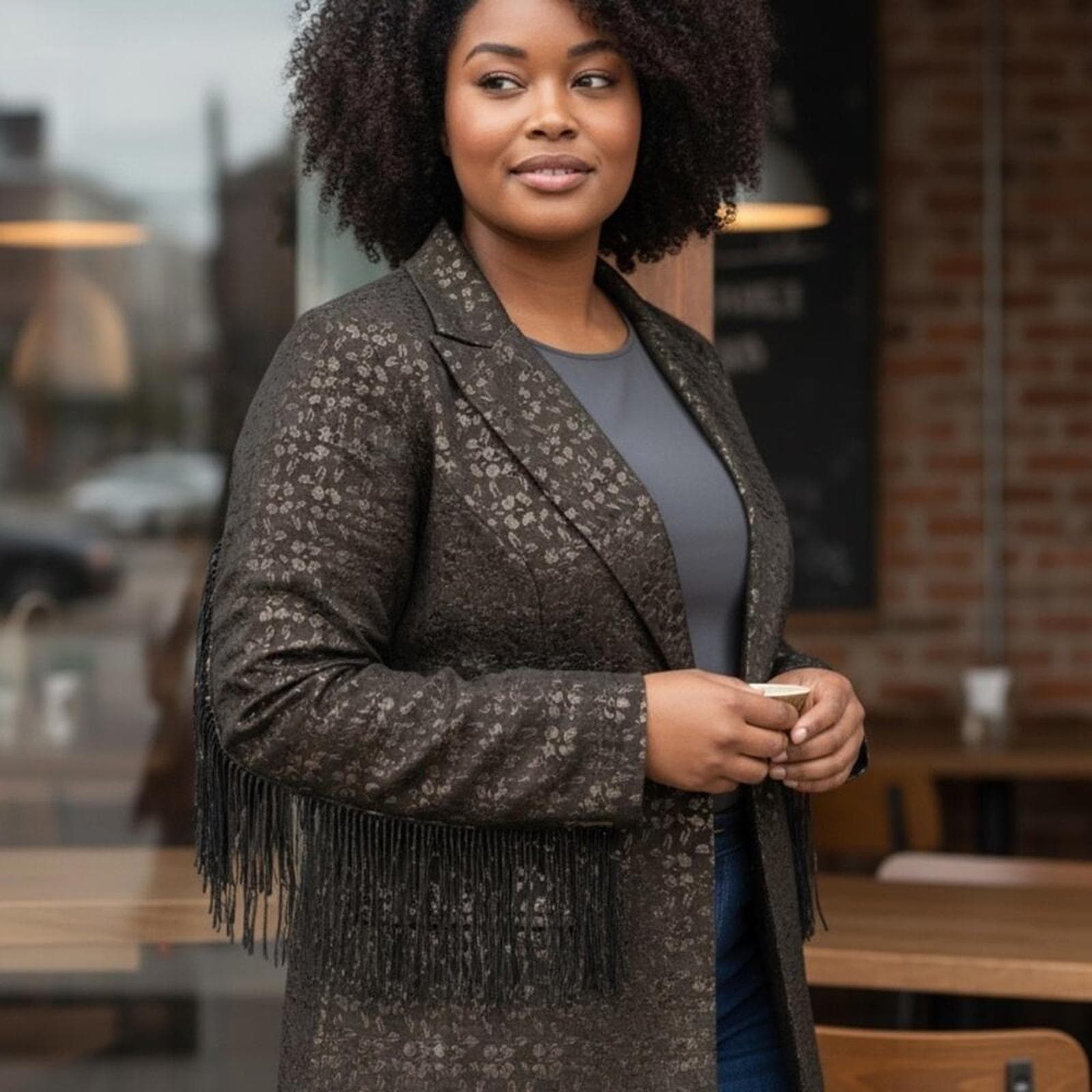 Elegant Black Fringe Women's Blazer - Image 1