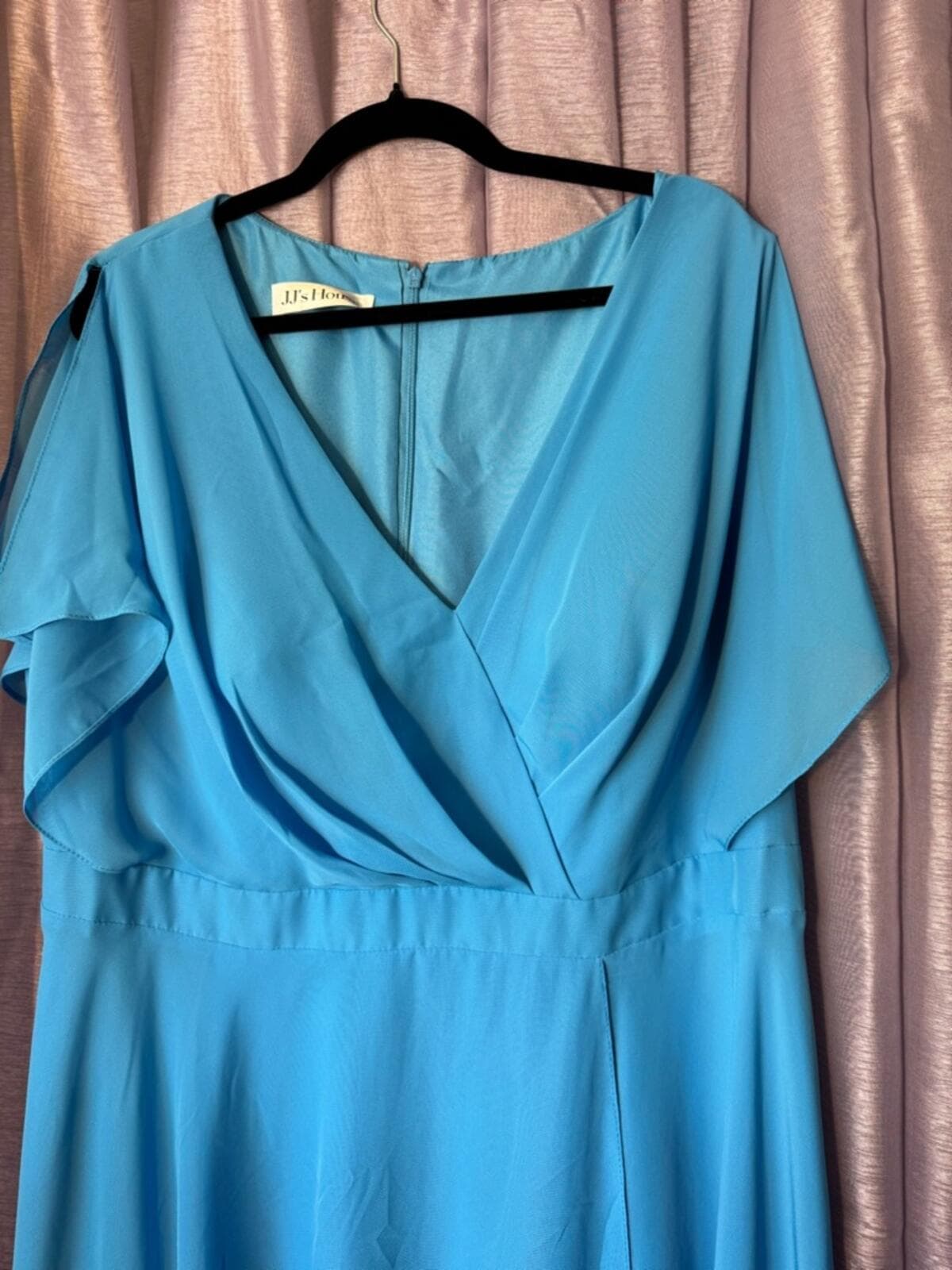 JJs House Teal V-Neck Flutter Sleeve High-Low Midi Dress - Thumbnail 5