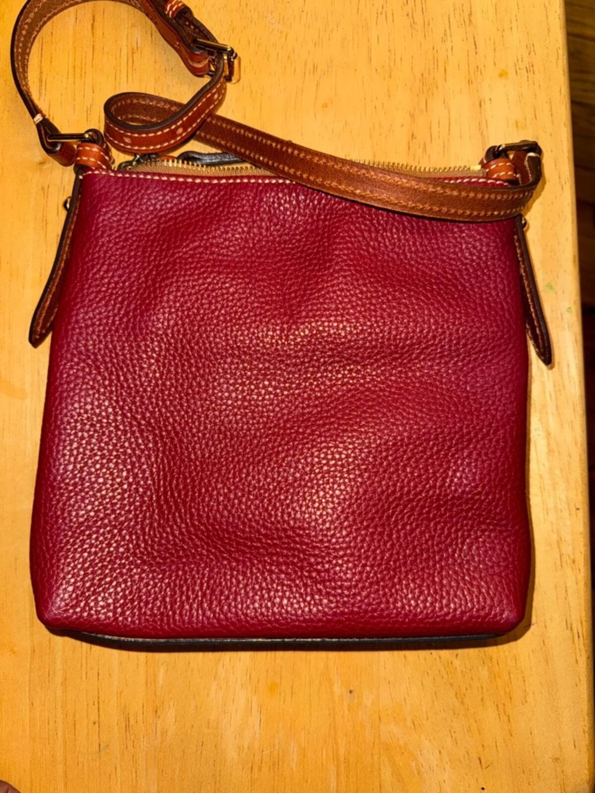 Dooney & Bourke Wine Red Pebbled Leather Crossbody - Thumbnail 4