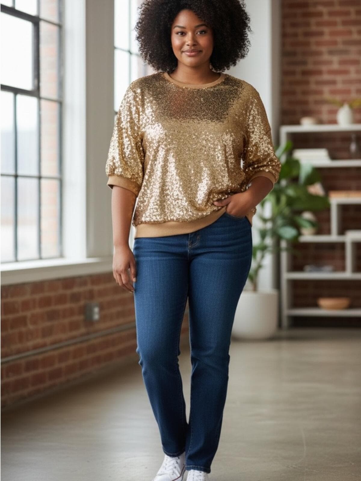 Express Champagne Sequin Top - Image 1