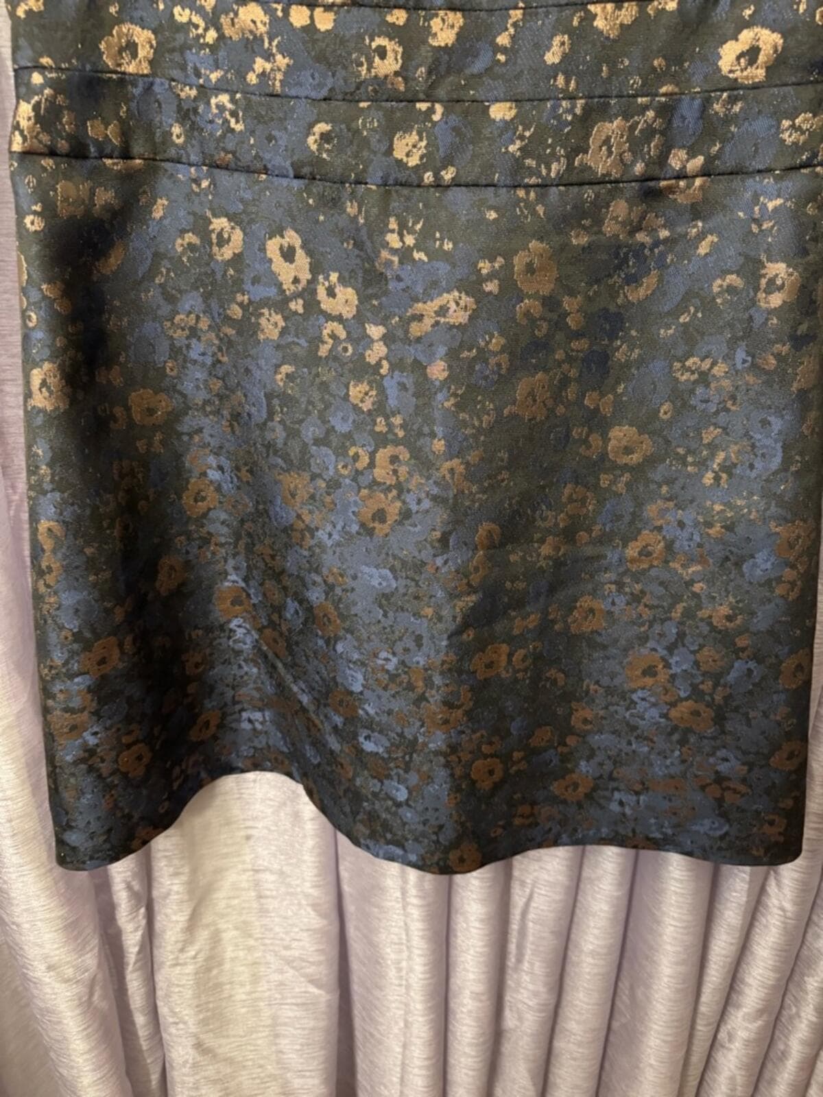 Donna Ricco Navy and Gold Floral Jacquard A-Line Midi Dress - Thumbnail 5