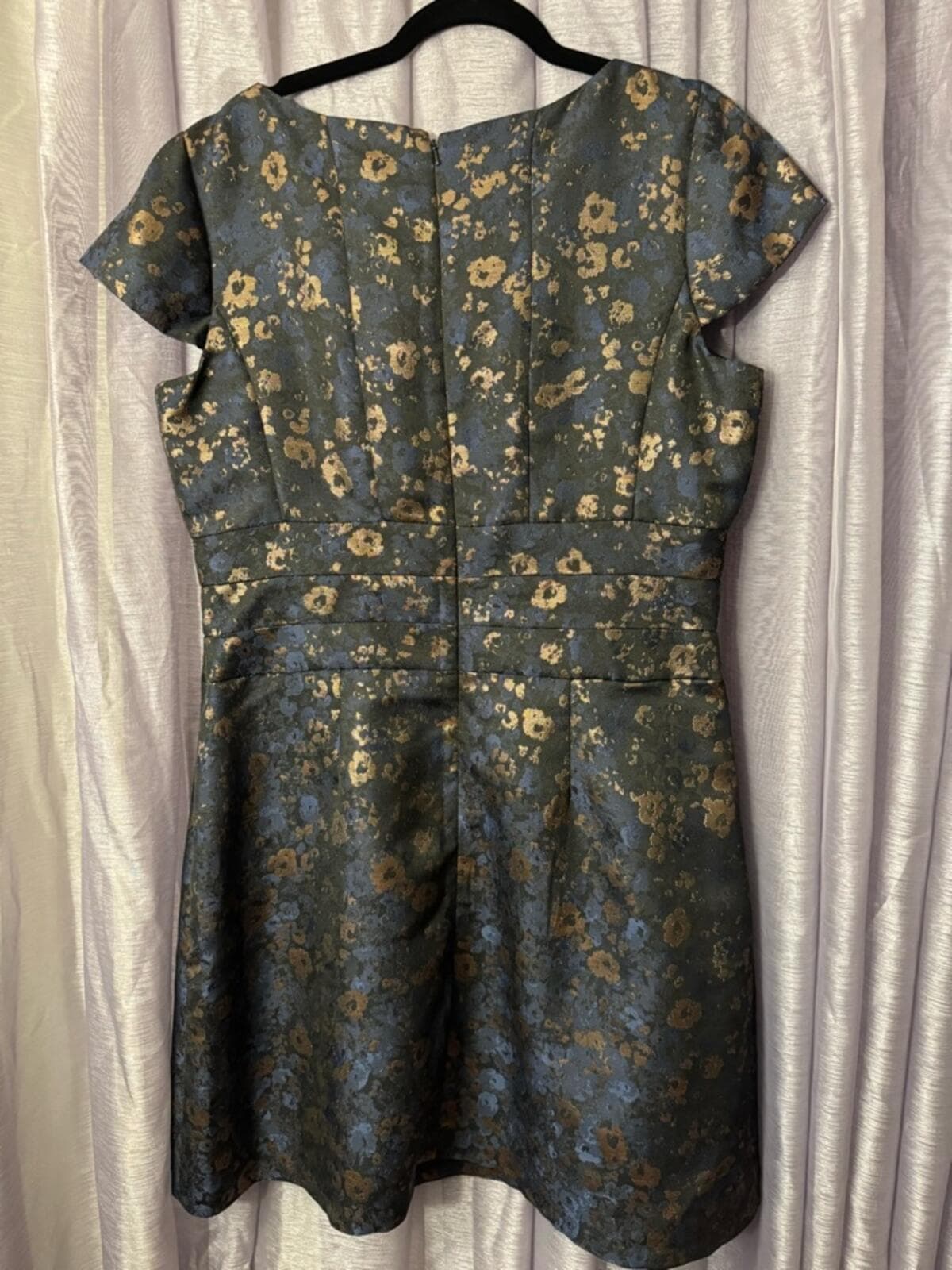 Donna Ricco Navy and Gold Floral Jacquard A-Line Midi Dress - Thumbnail 6