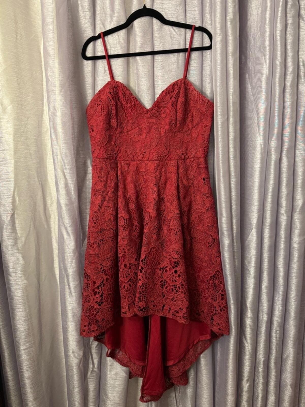 Lulu's Wine Red Lace High-Low Spaghetti Strap Dress - Thumbnail 2