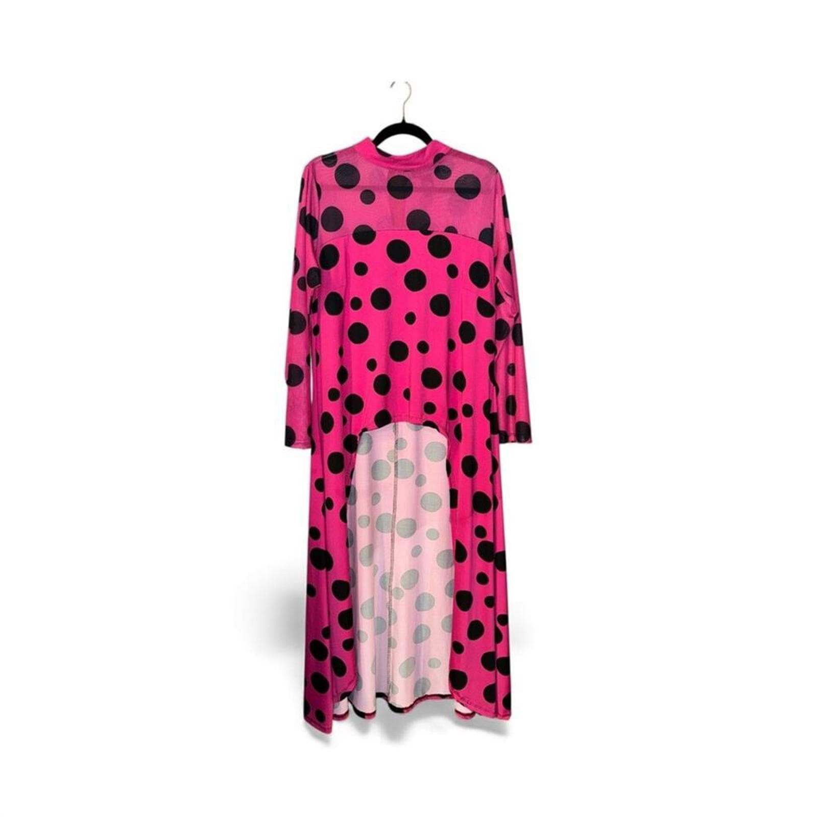 Ashley Stewart Vibrant Pink High-Low Shirt with Black Dots - Thumbnail 2