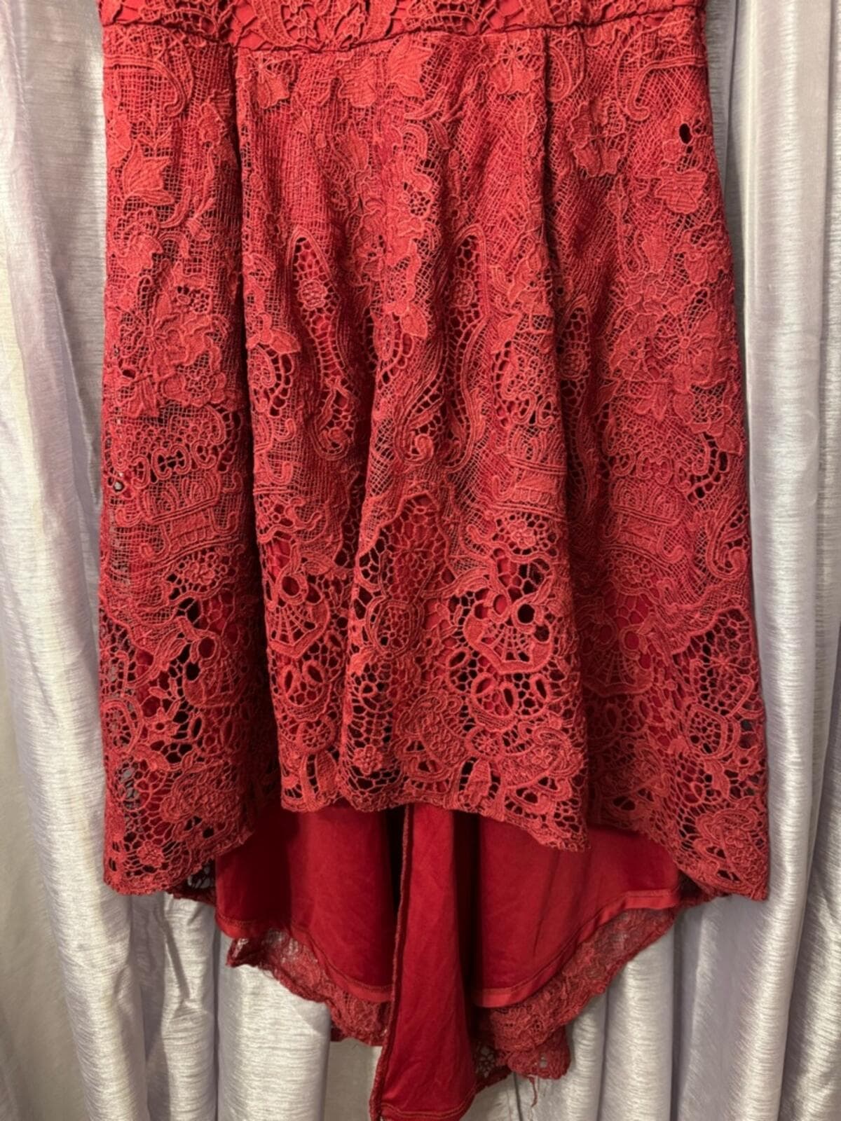Lulu's Wine Red Lace High-Low Spaghetti Strap Dress - Thumbnail 4