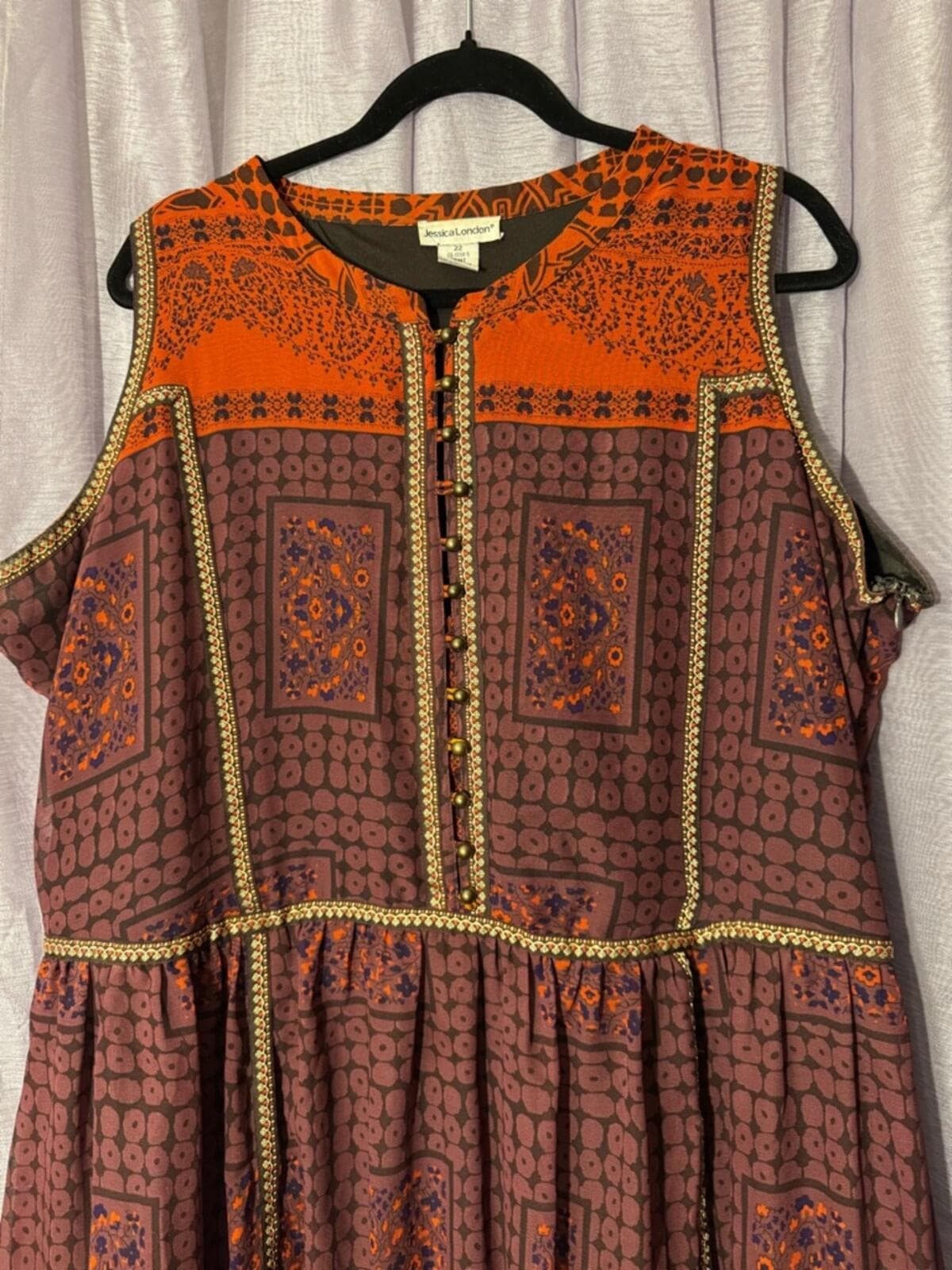 Jessica London Burnt Orange and Deep Brown Sleeveless Maxi Dress - Thumbnail 3