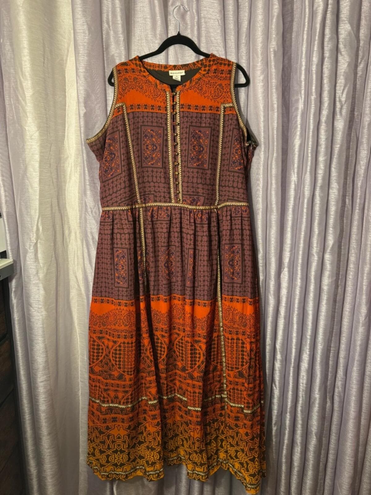 Jessica London Burnt Orange and Deep Brown Sleeveless Maxi Dress - Thumbnail 2
