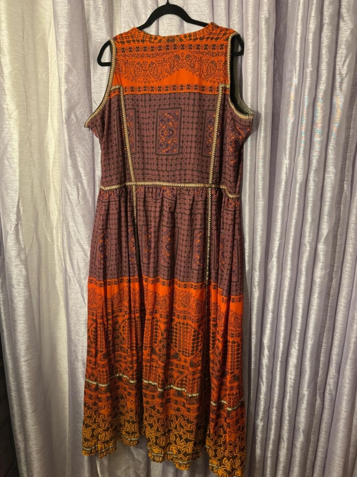 Jessica London Burnt Orange and Deep Brown Sleeveless Maxi Dress - Thumbnail 7
