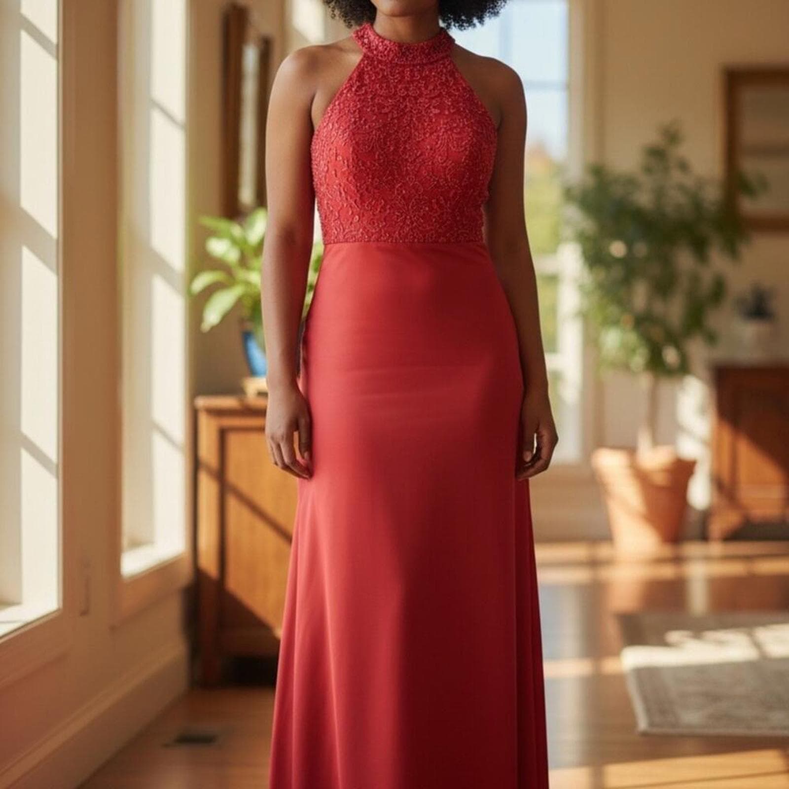 Zum Zum by Niki Livas Red Lace Halter Dress - Image 1