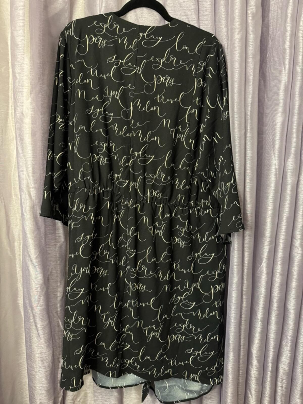 Finity Black Script Wrap Midi Dress with Subtle White Print - Thumbnail 7