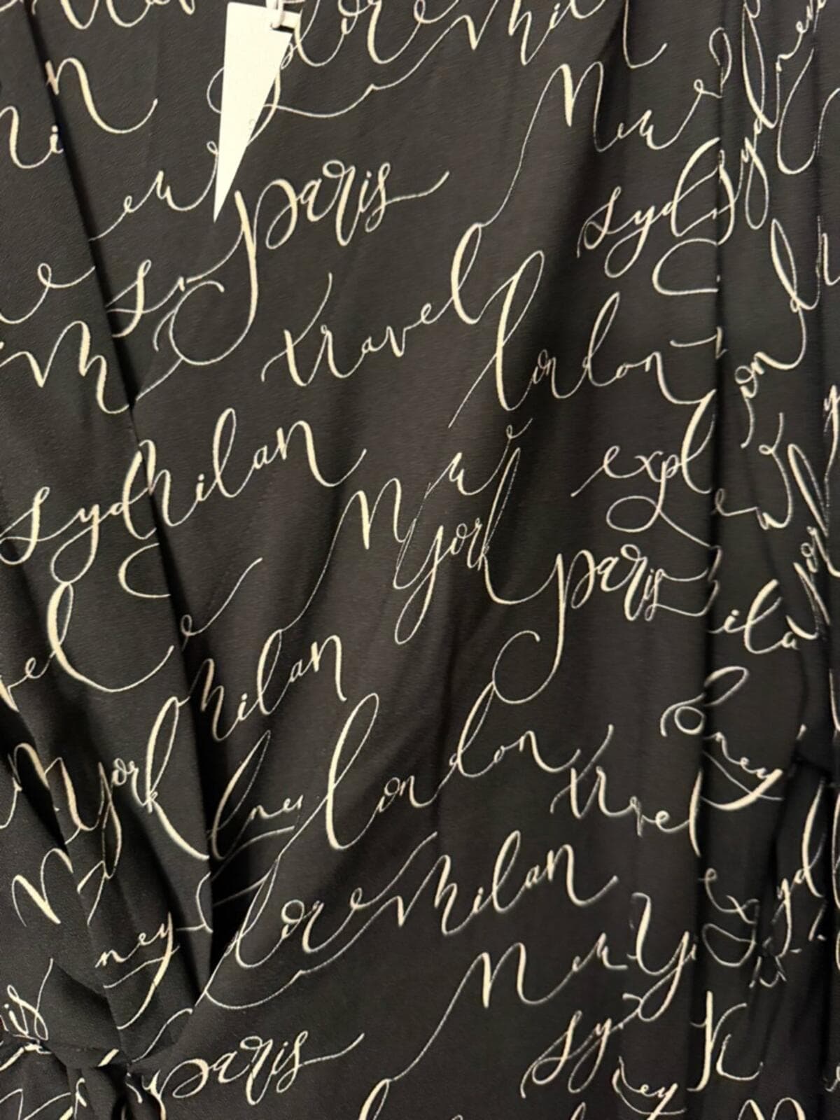 Finity Black Script Wrap Midi Dress with Subtle White Print - Thumbnail 4