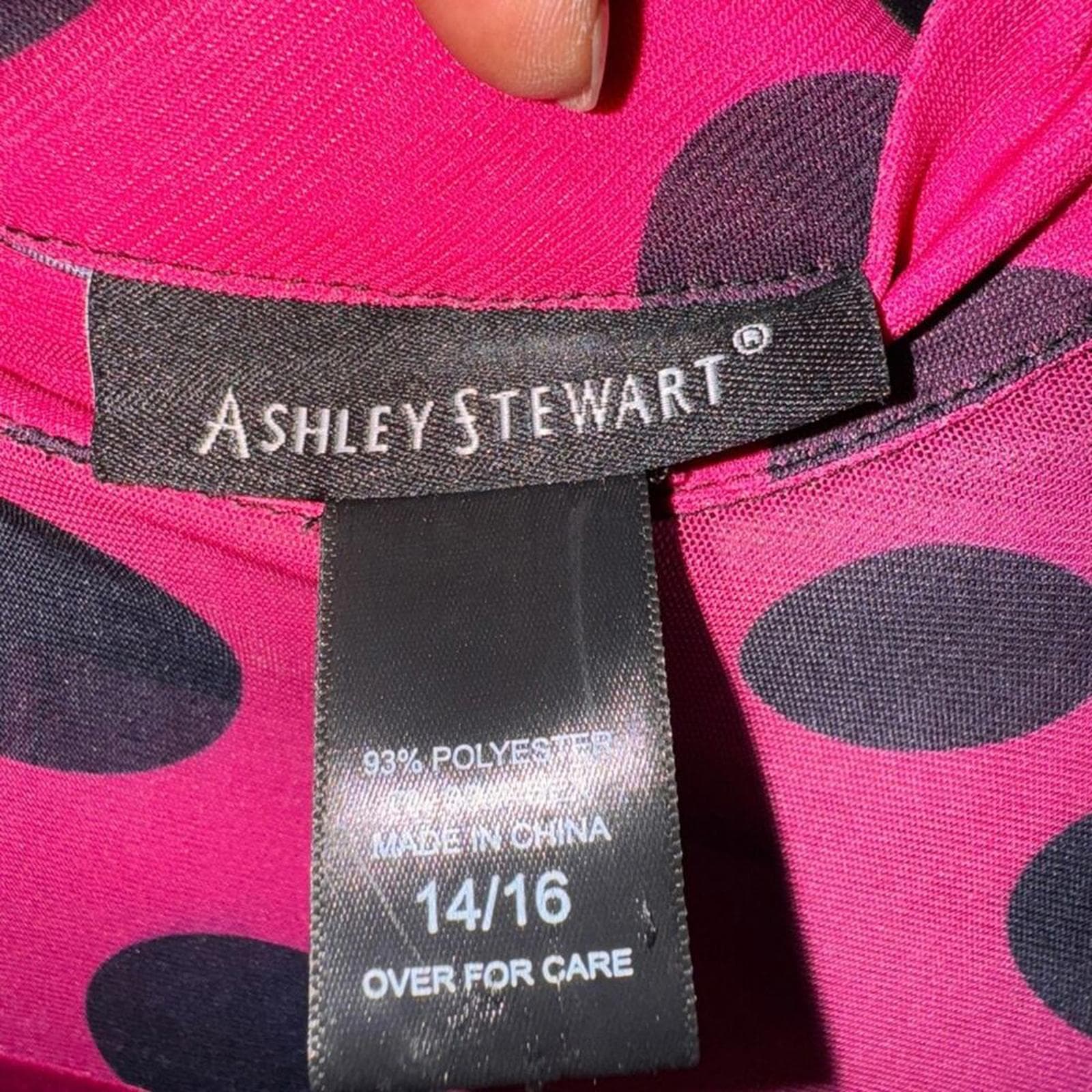 Ashley Stewart Vibrant Pink High-Low Shirt with Black Dots - Thumbnail 4