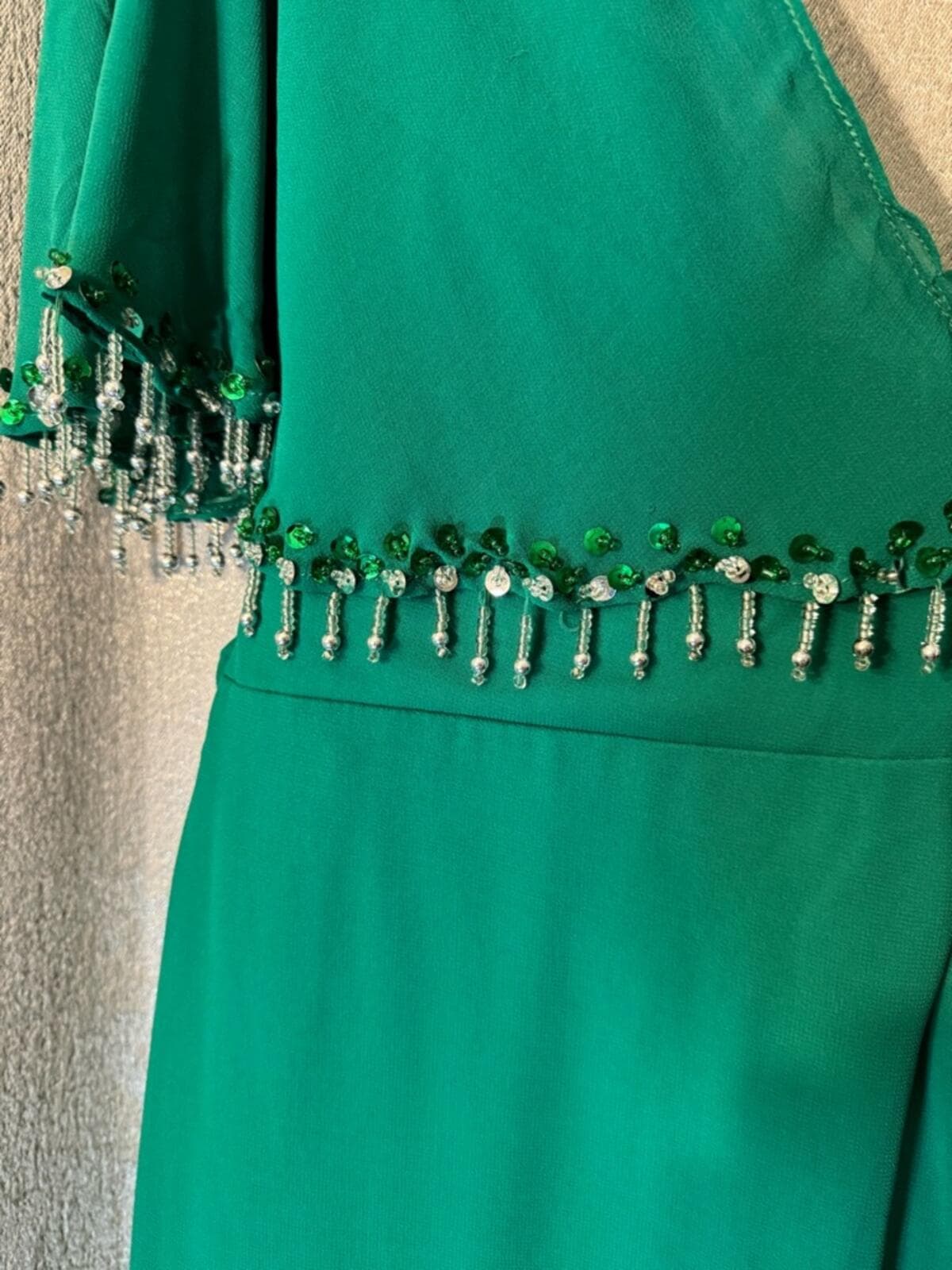 Embellished Sleeve Ruched Midi Dress in Emerald Green - Thumbnail 7