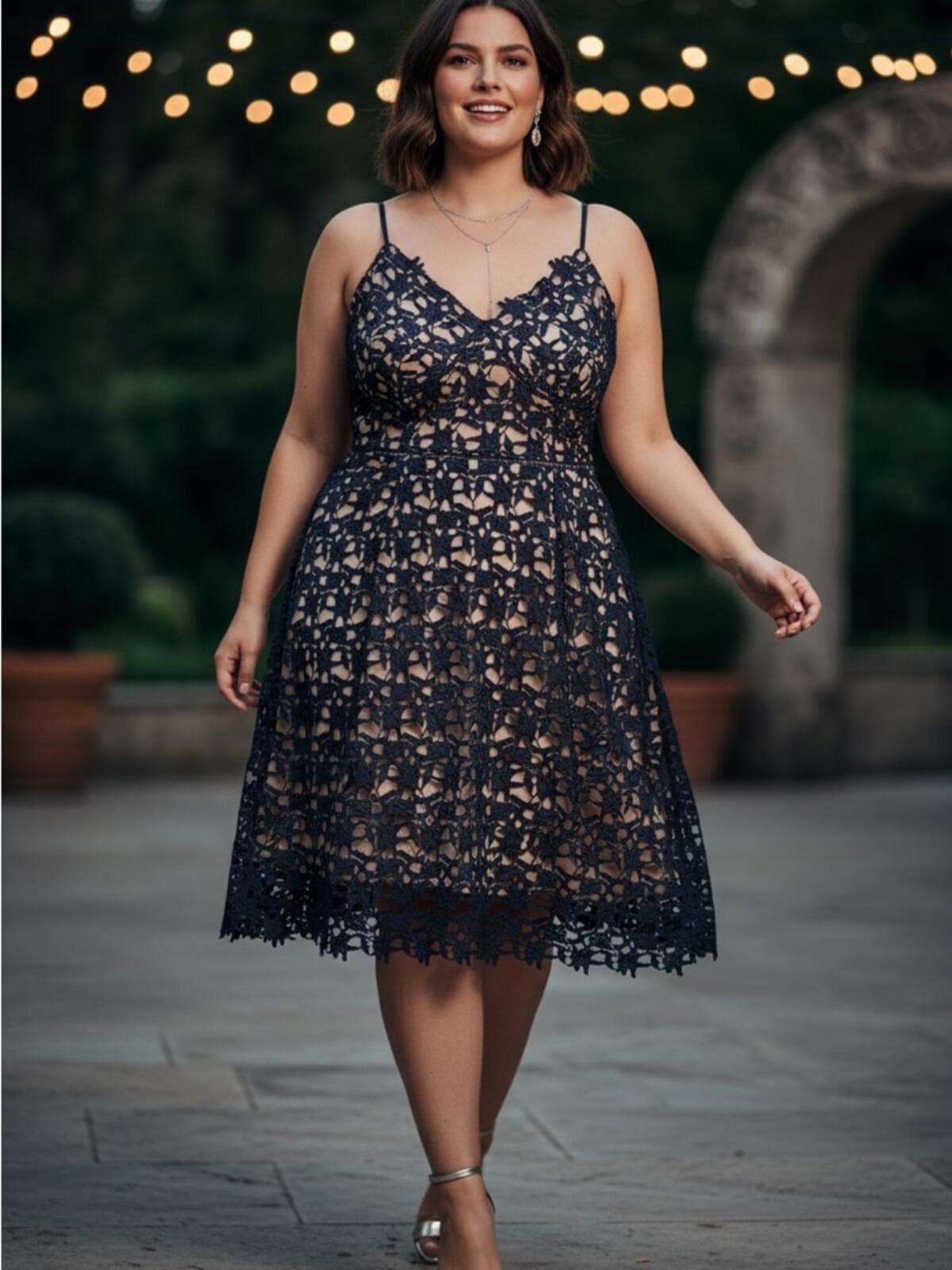 City Chic Navy Lace Midi Dress with Nude Lining - Image 1