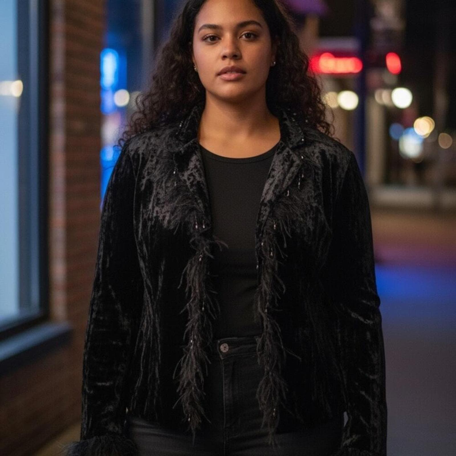 Chic Black Women's Velvet Blazer - Image 1