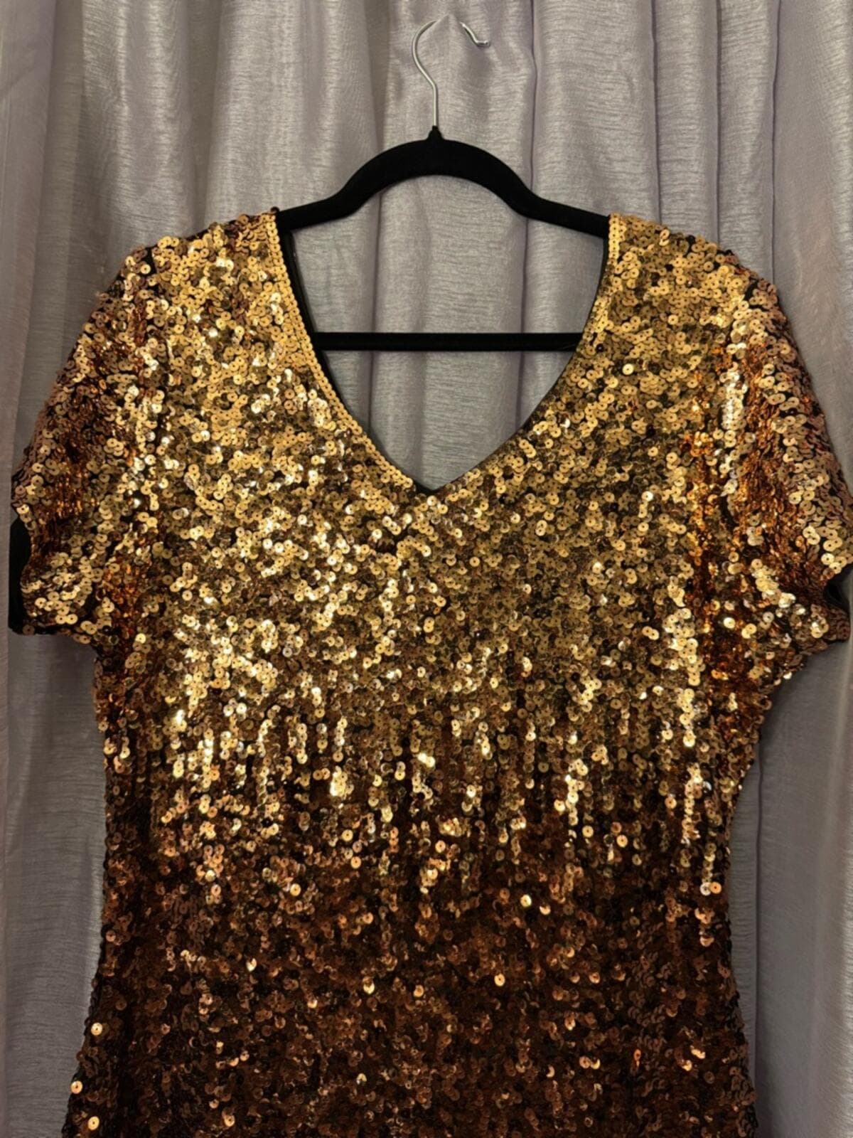Sequin Ombre VNeck Mini Dress in Gold and Black - Thumbnail 3